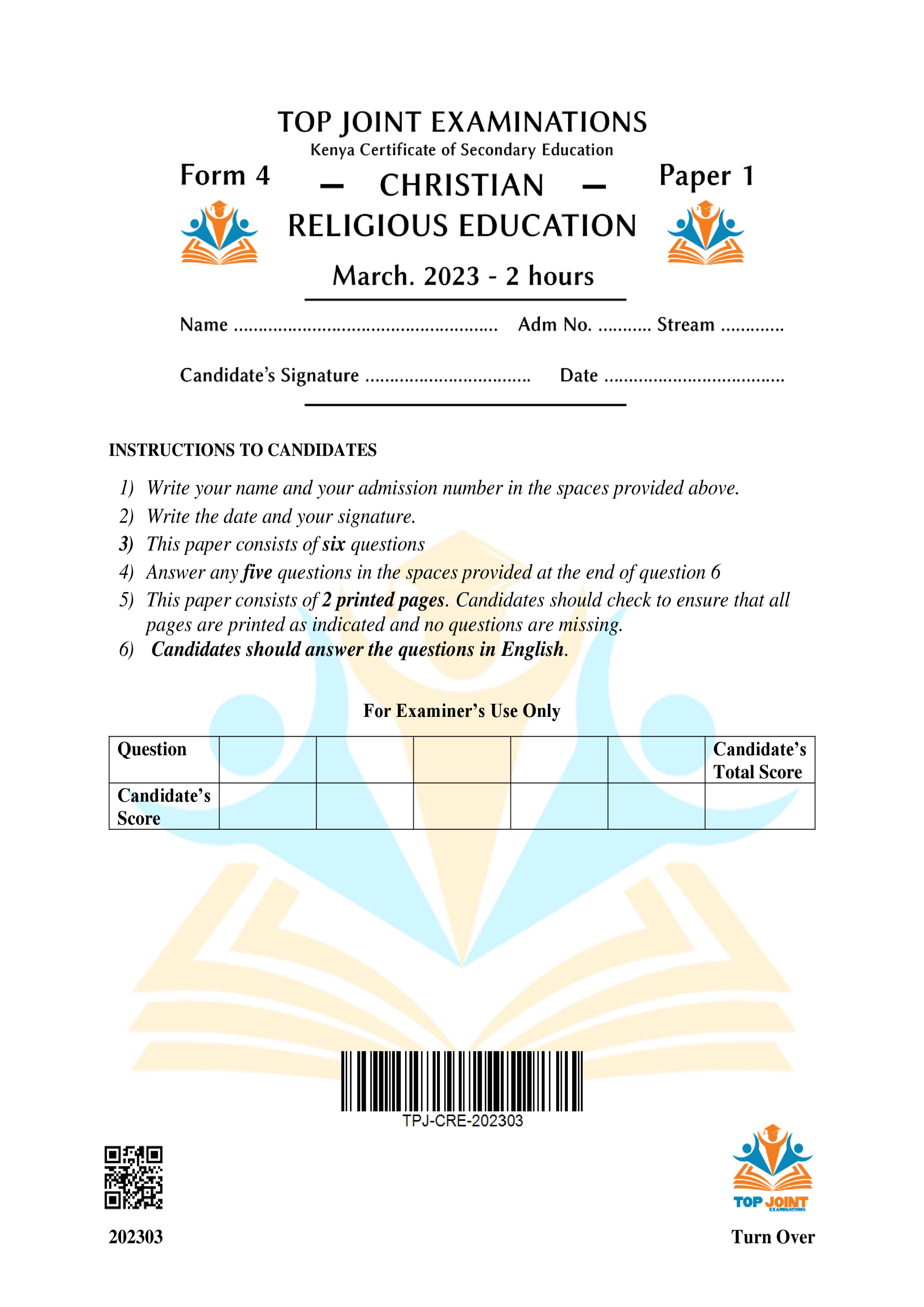 CRE FORM 4 PAPER 1 MID TERM 1 2023