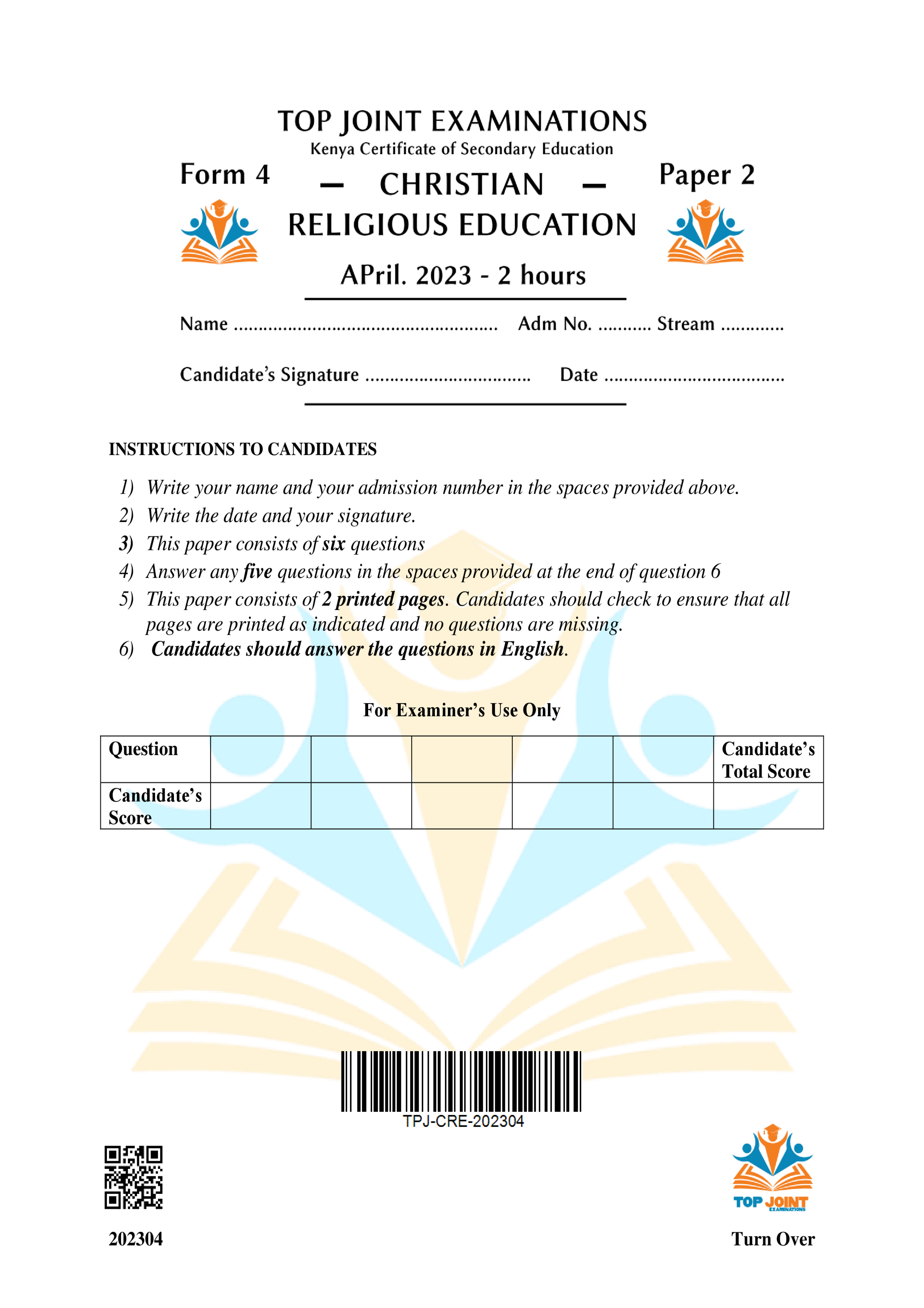 CRE FORM 4 PAPER 2 END TERM 1 2023