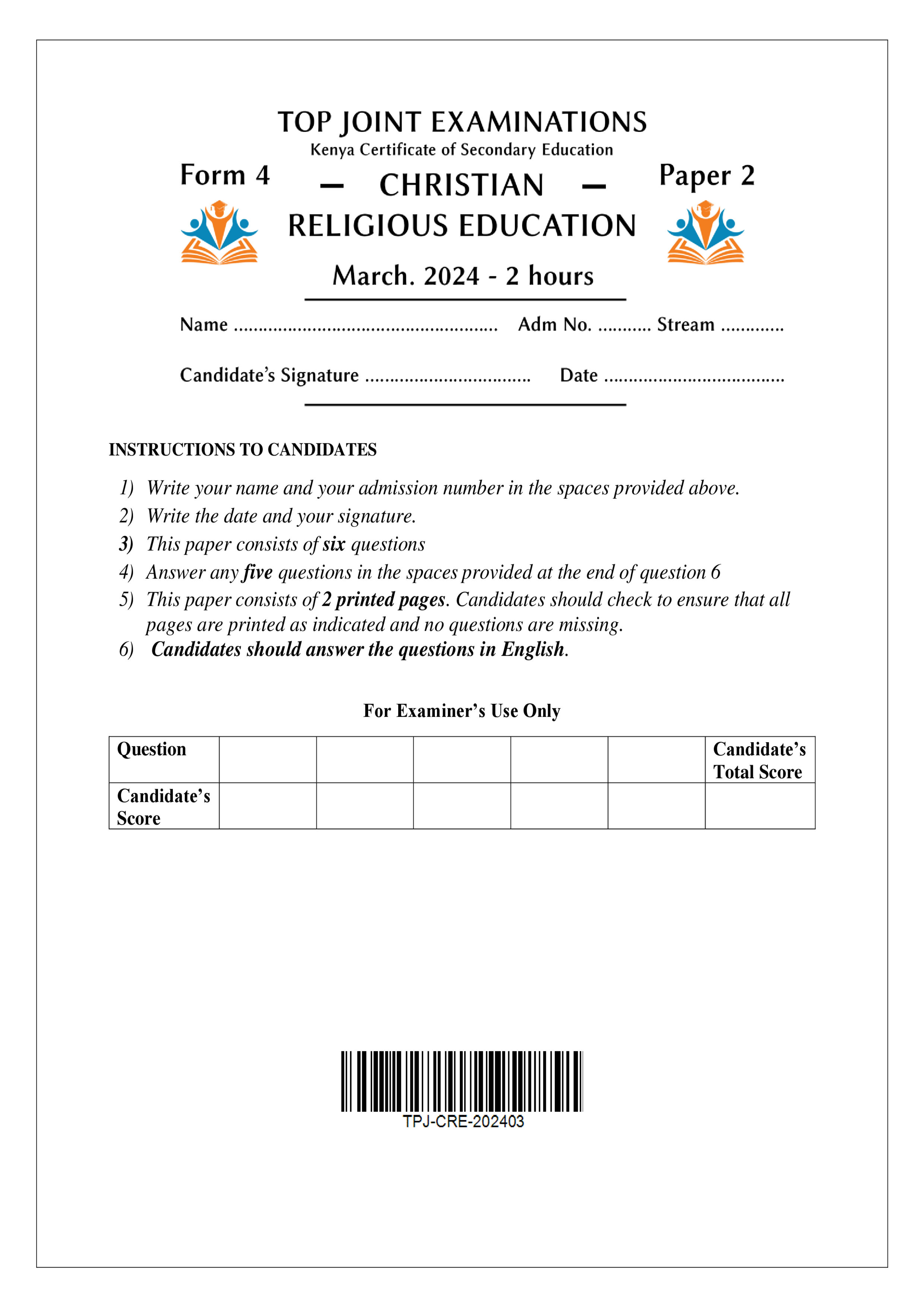 CRE FORM 4 PAPER 2 END TERM 1 2024