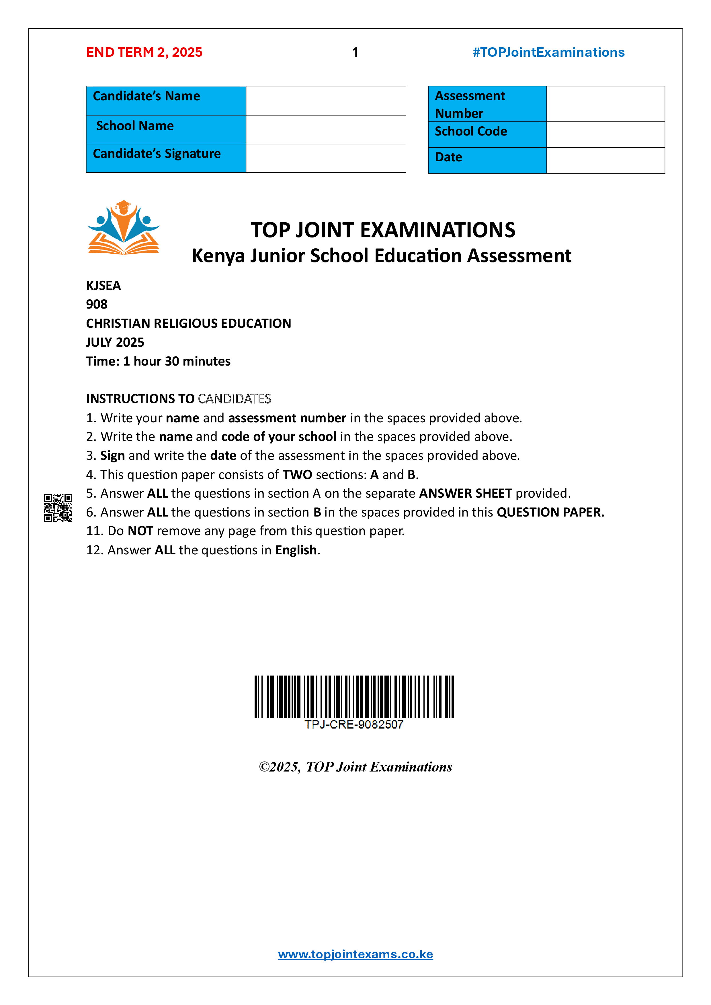 CRE GRADE 7 END TERM 2 2025