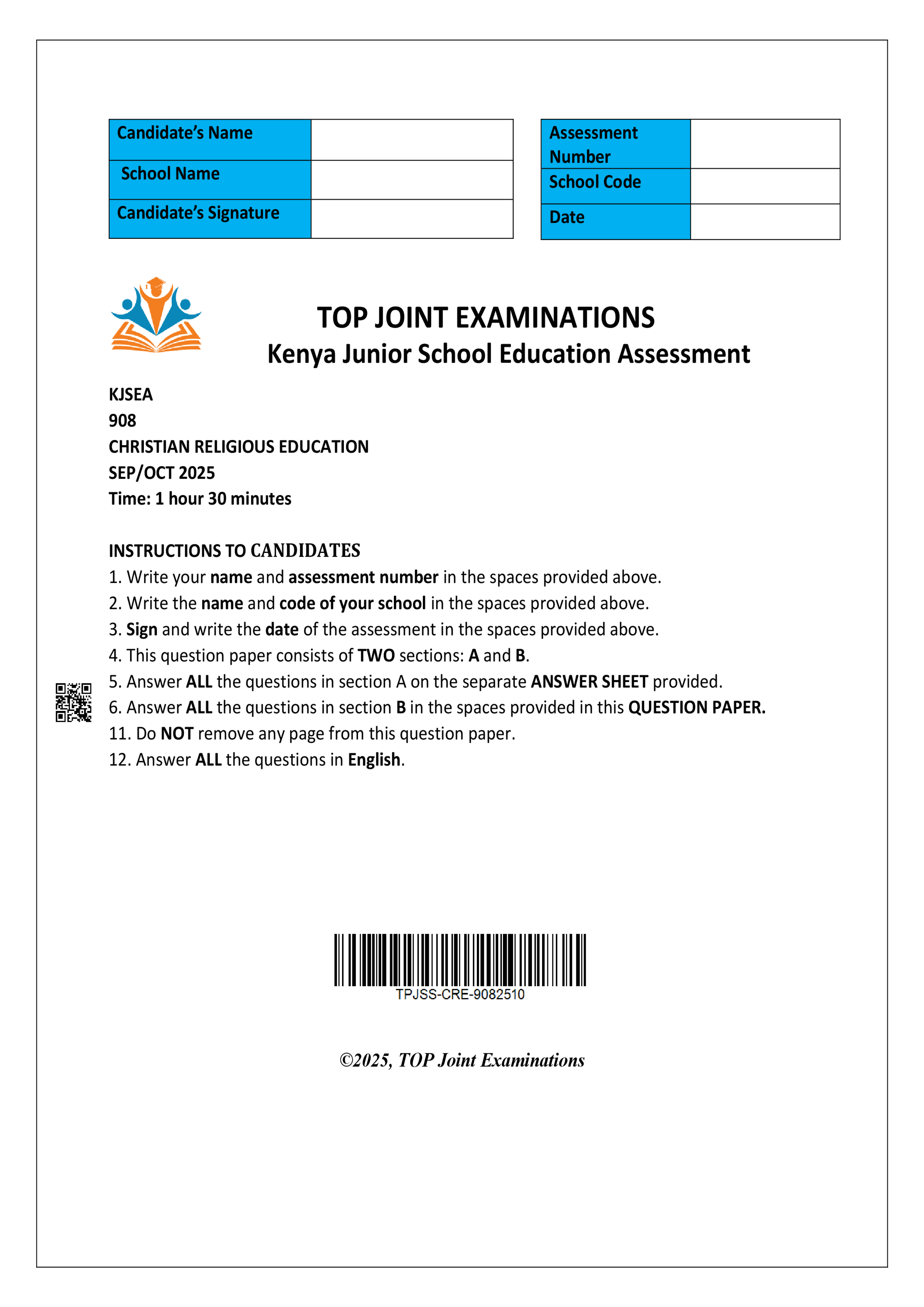 CRE GRADE 7 MID/END TERM 3 2025