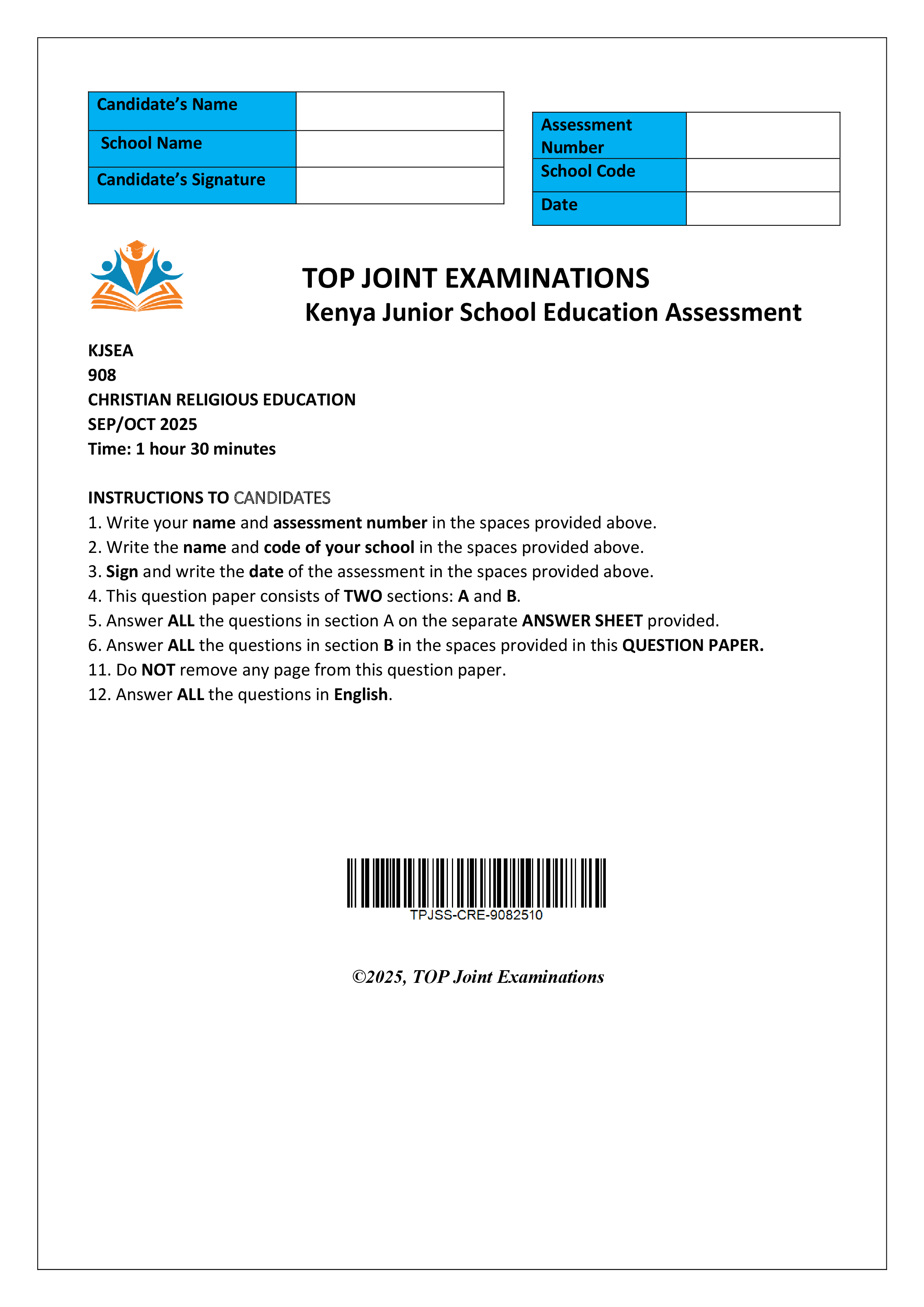 CRE GRADE 8 MID/END TERM 3 2025