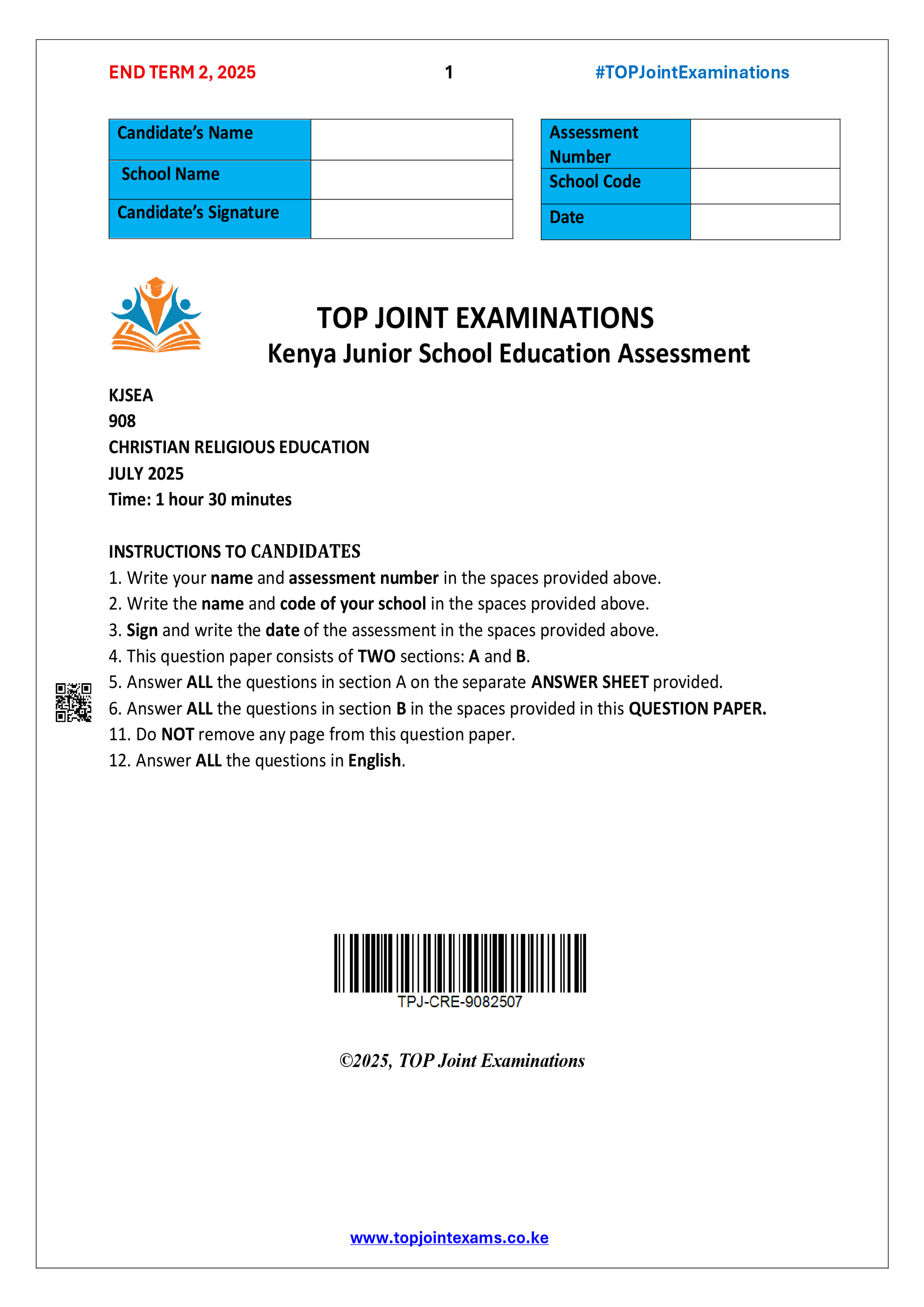 CRE GRADE 9 END TERM 2 2025
