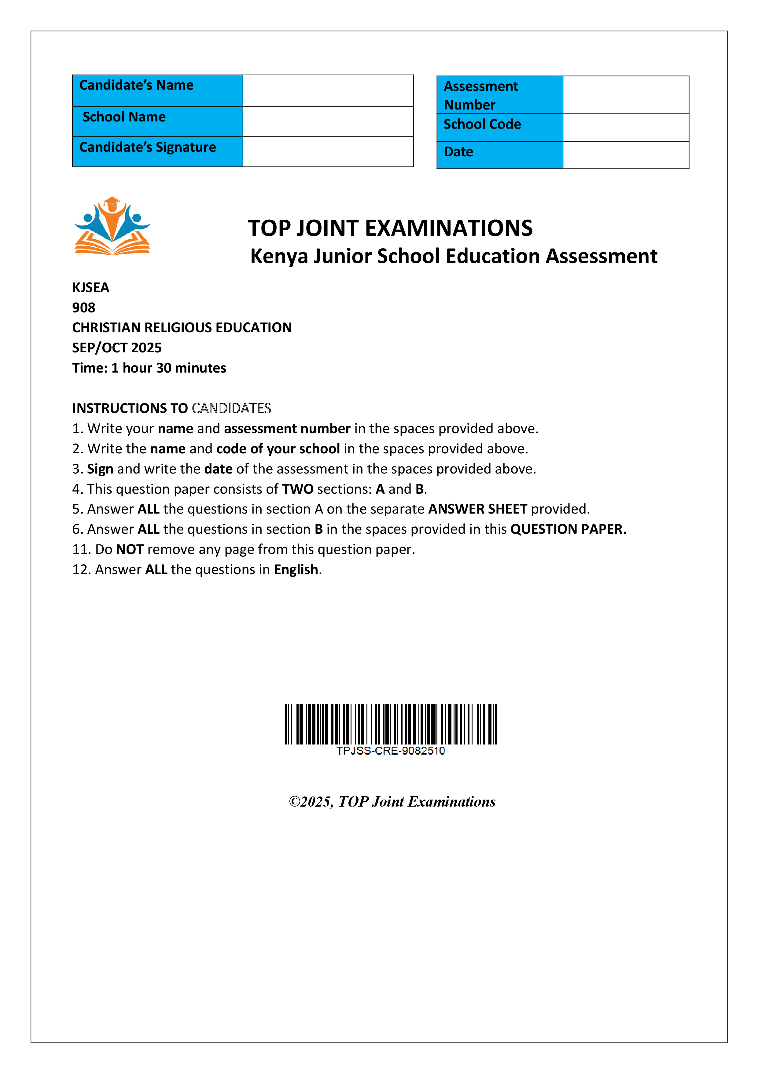 CRE GRADE 9 MID/END TERM 3 2025