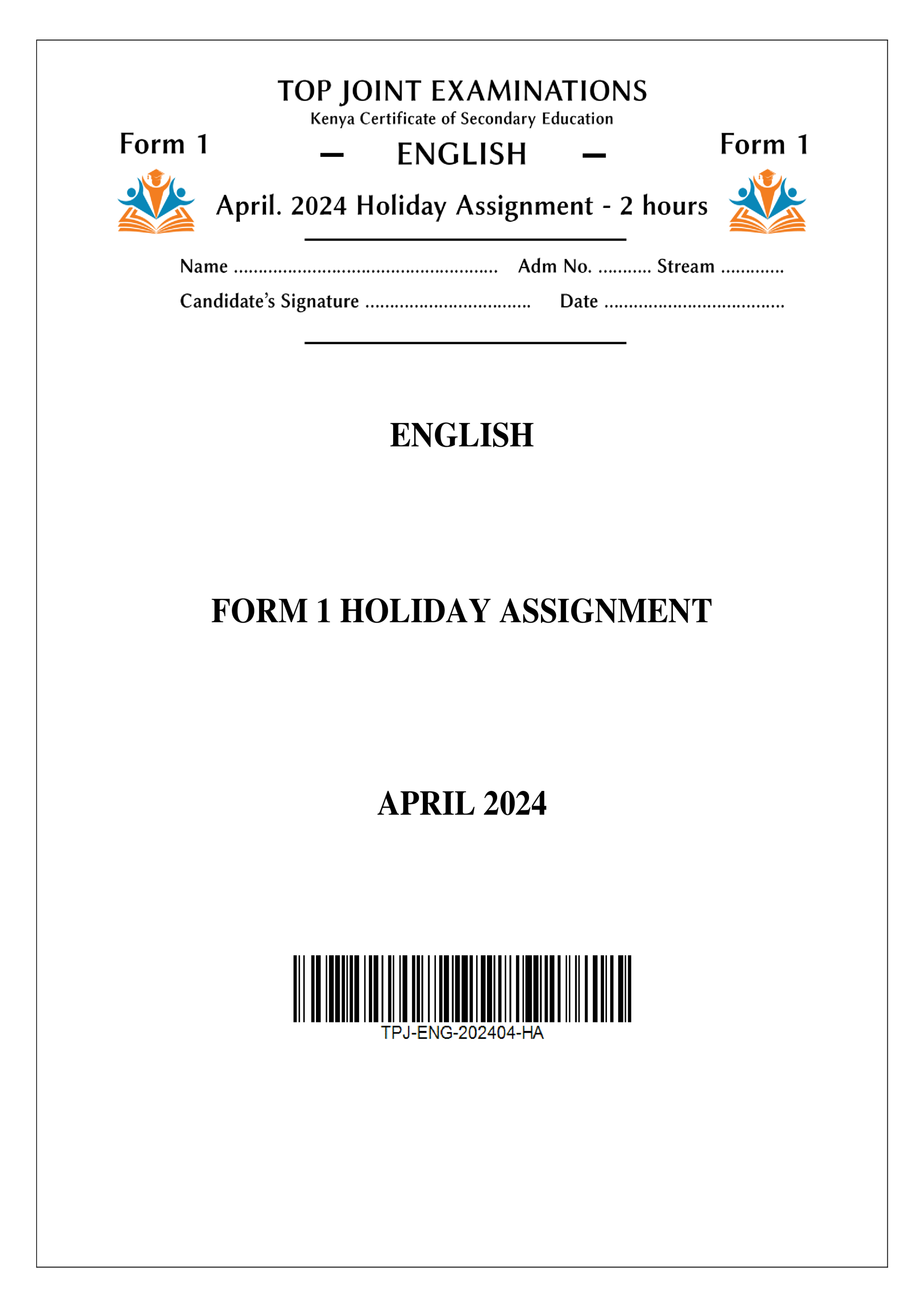 ENGLISH FORM 1 HOLIDAY ASSIGNMENT TERM 1 2024