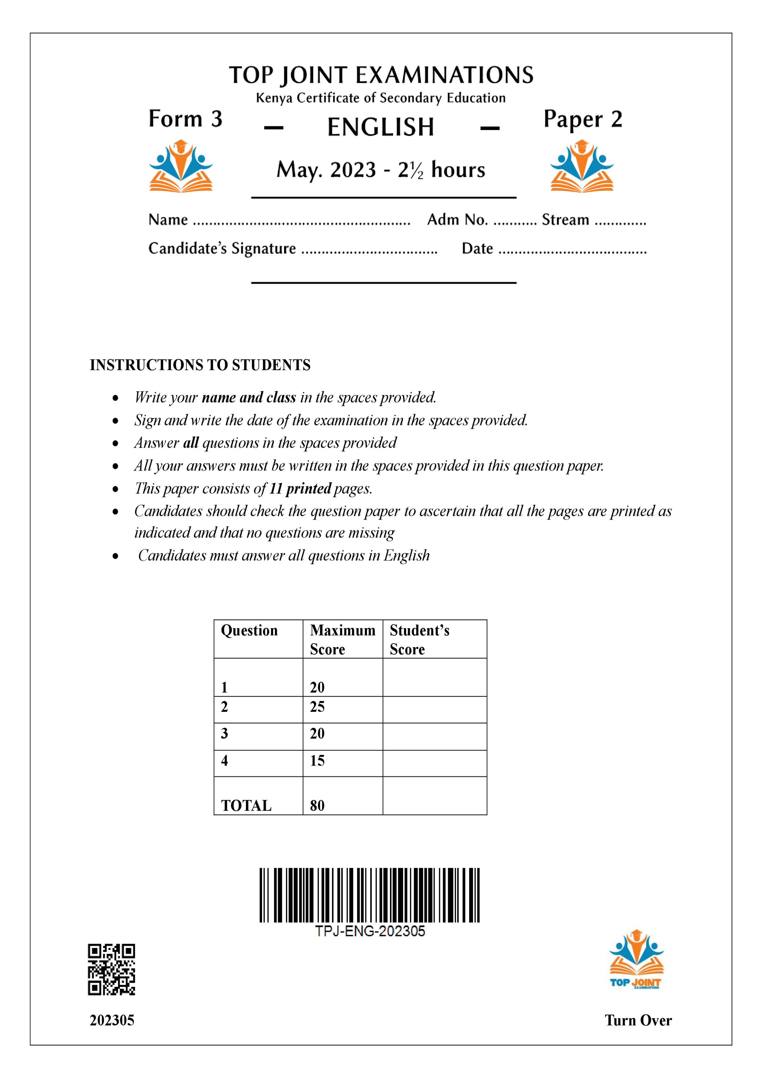 ENGLISH FORM 2 OPENER TERM 2 2023