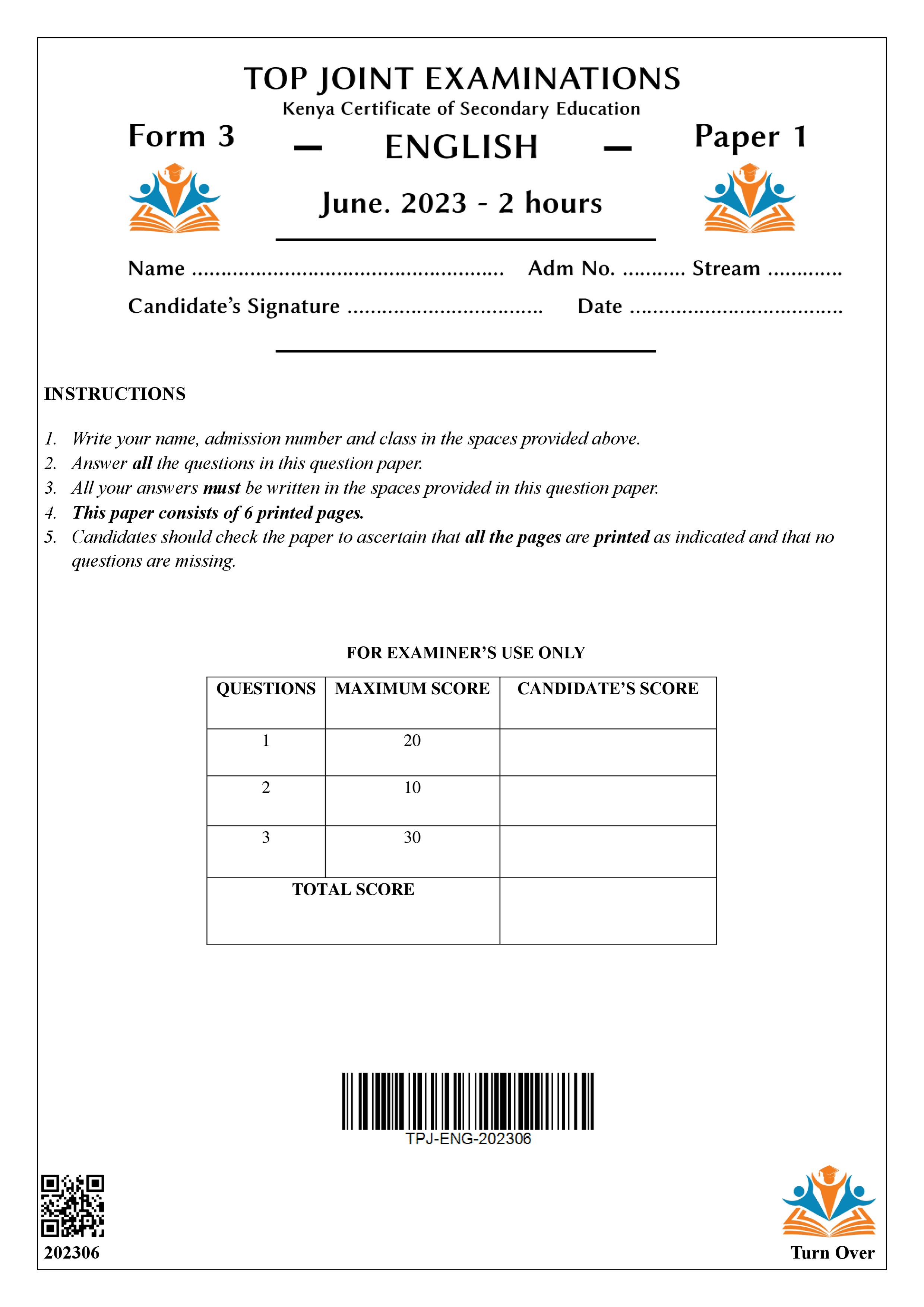 ENGLISH FORM 3 PAPER 1 MID TERM 2 2023