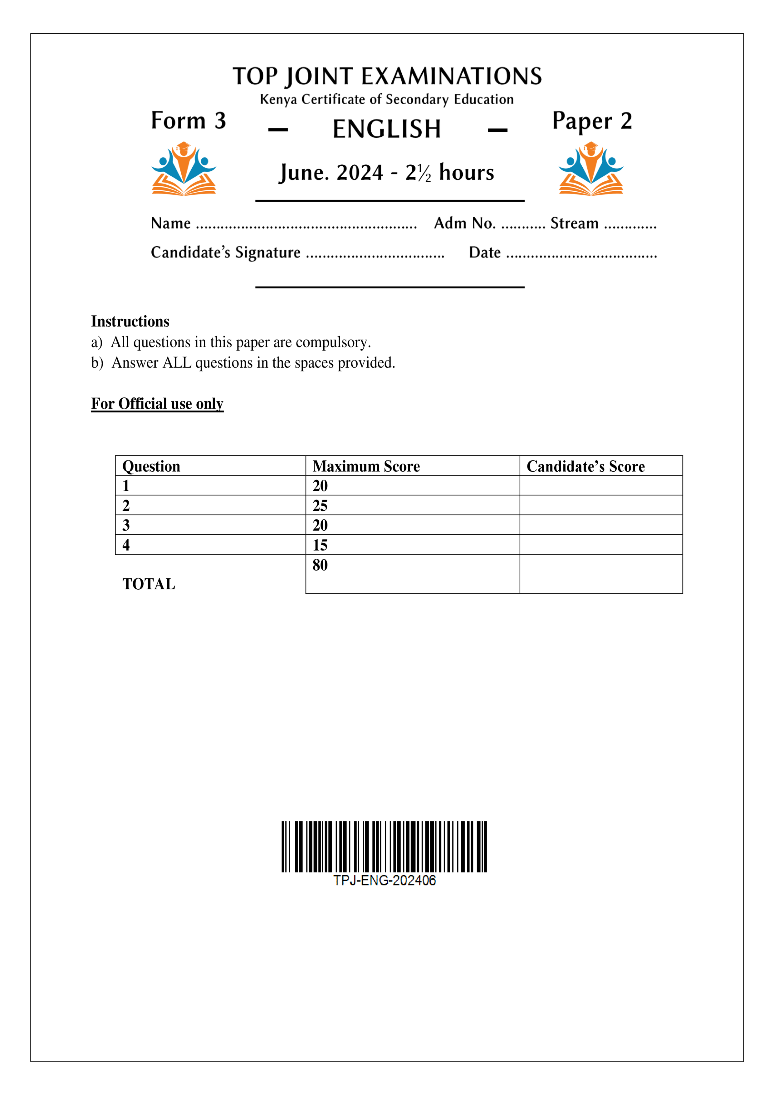 ENGLISH FORM 3 PAPER 2 MID TERM 2 2024