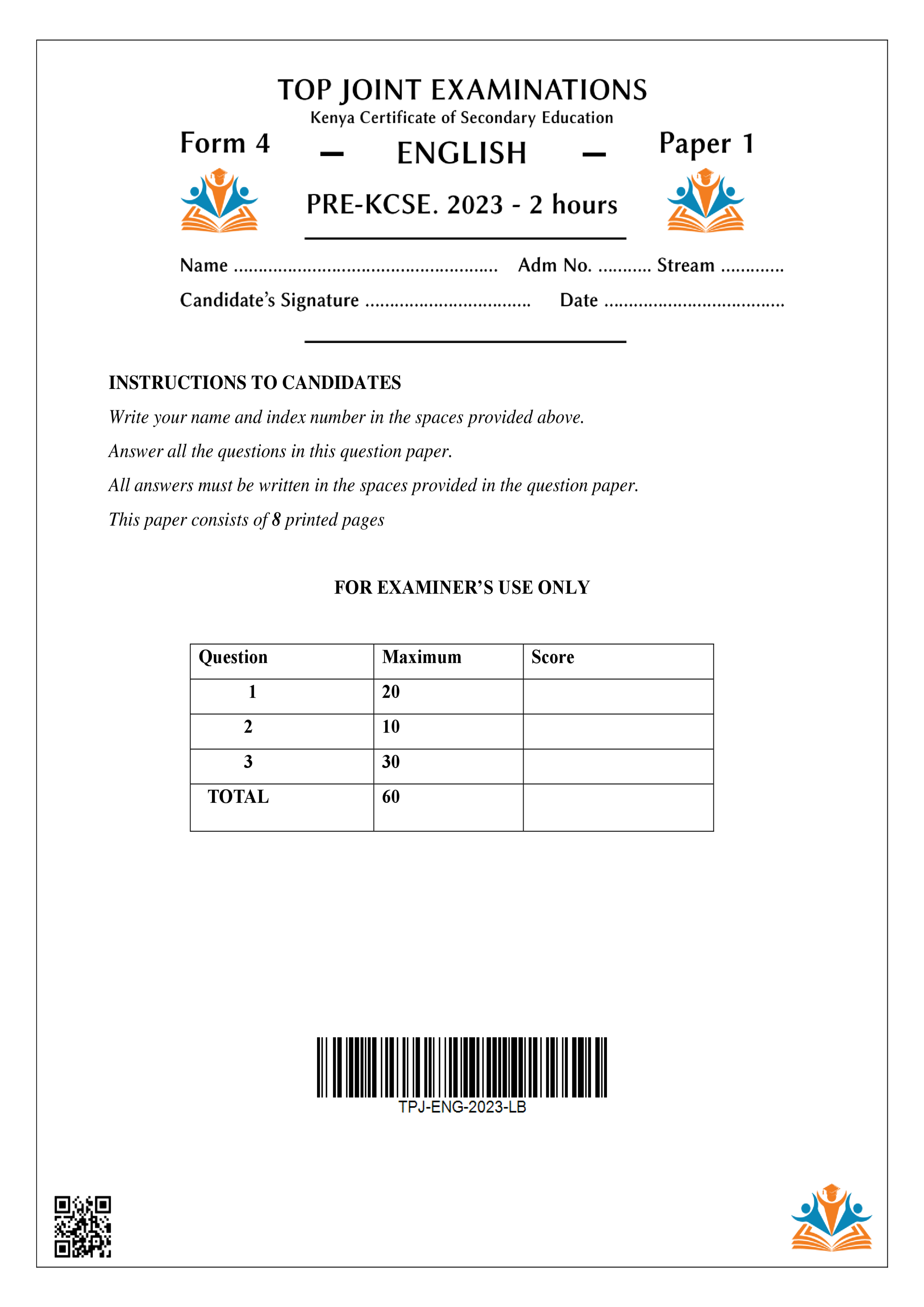 ENGLISH FORM 4 PAPER 1 PRE-KCSE 2023