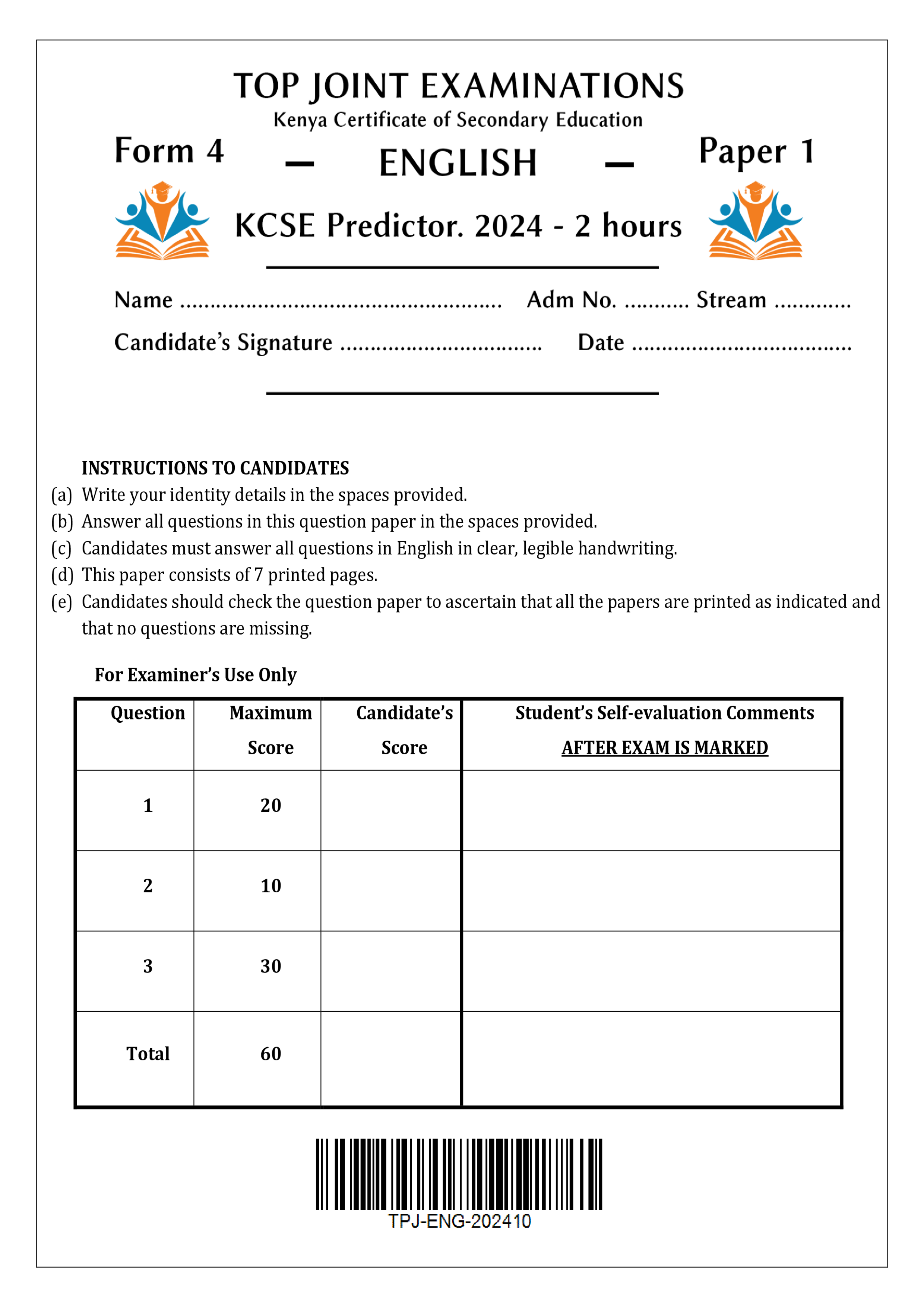 ENGLISH FORM 4 PAPER 1 KCSE PREDICTOR 2024