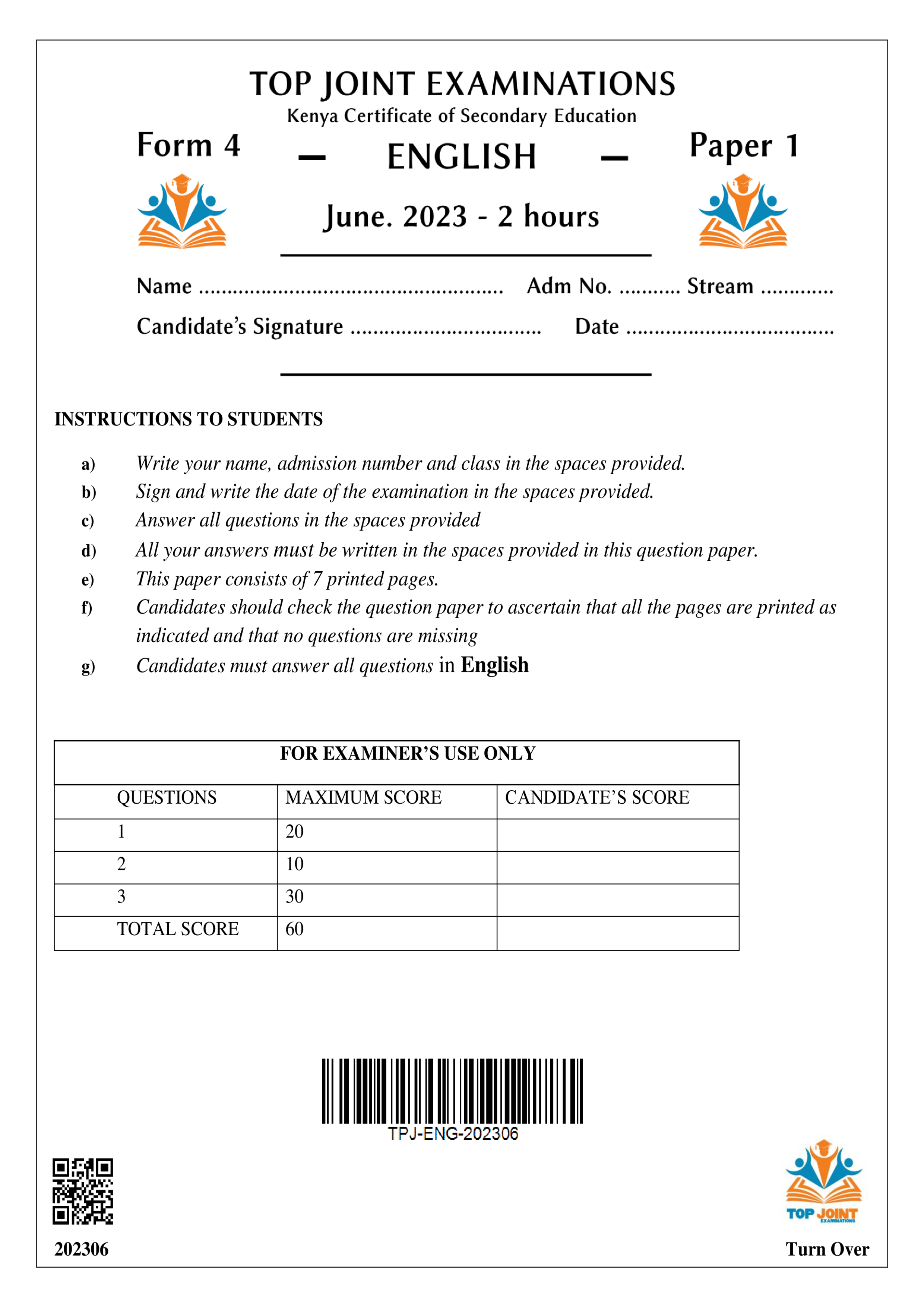 ENGLISH FORM 4 PAPER 1 MID TERM 2 2023