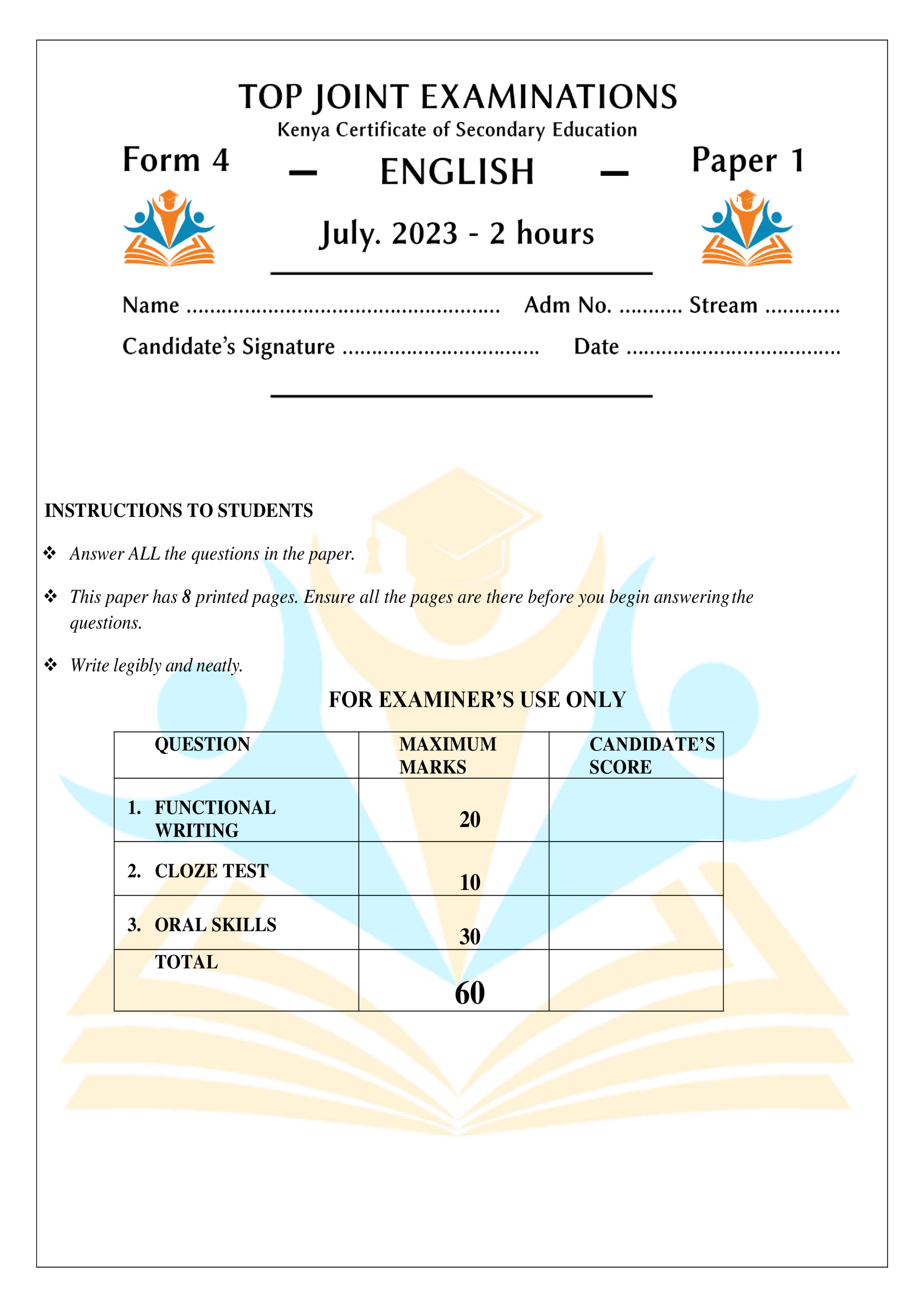 ENGLISH FORM 4 PAPER 1 KCSE MOCK 2023