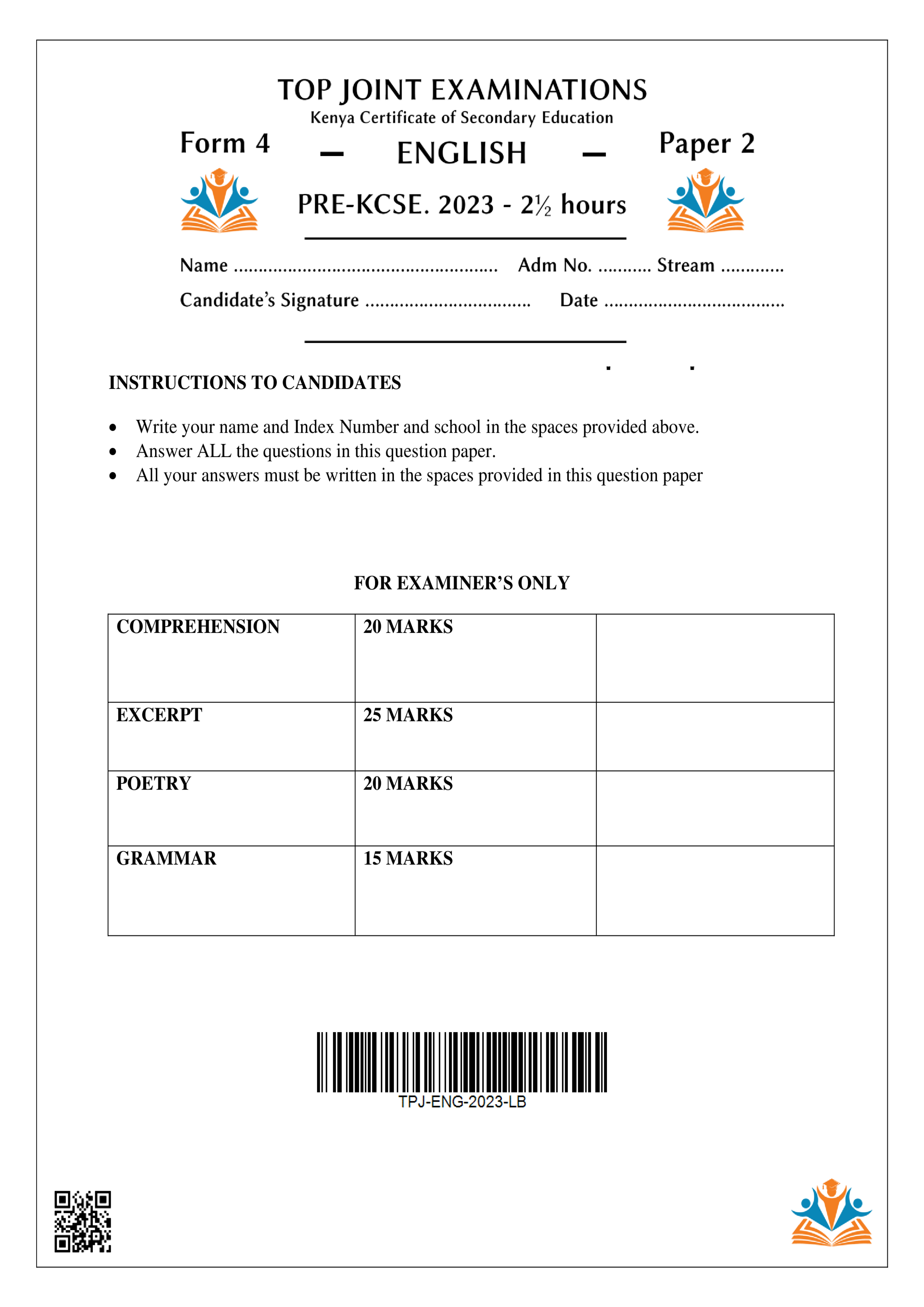 ENGLISH FORM 4 PAPER 2 PRE-KCSE 2023