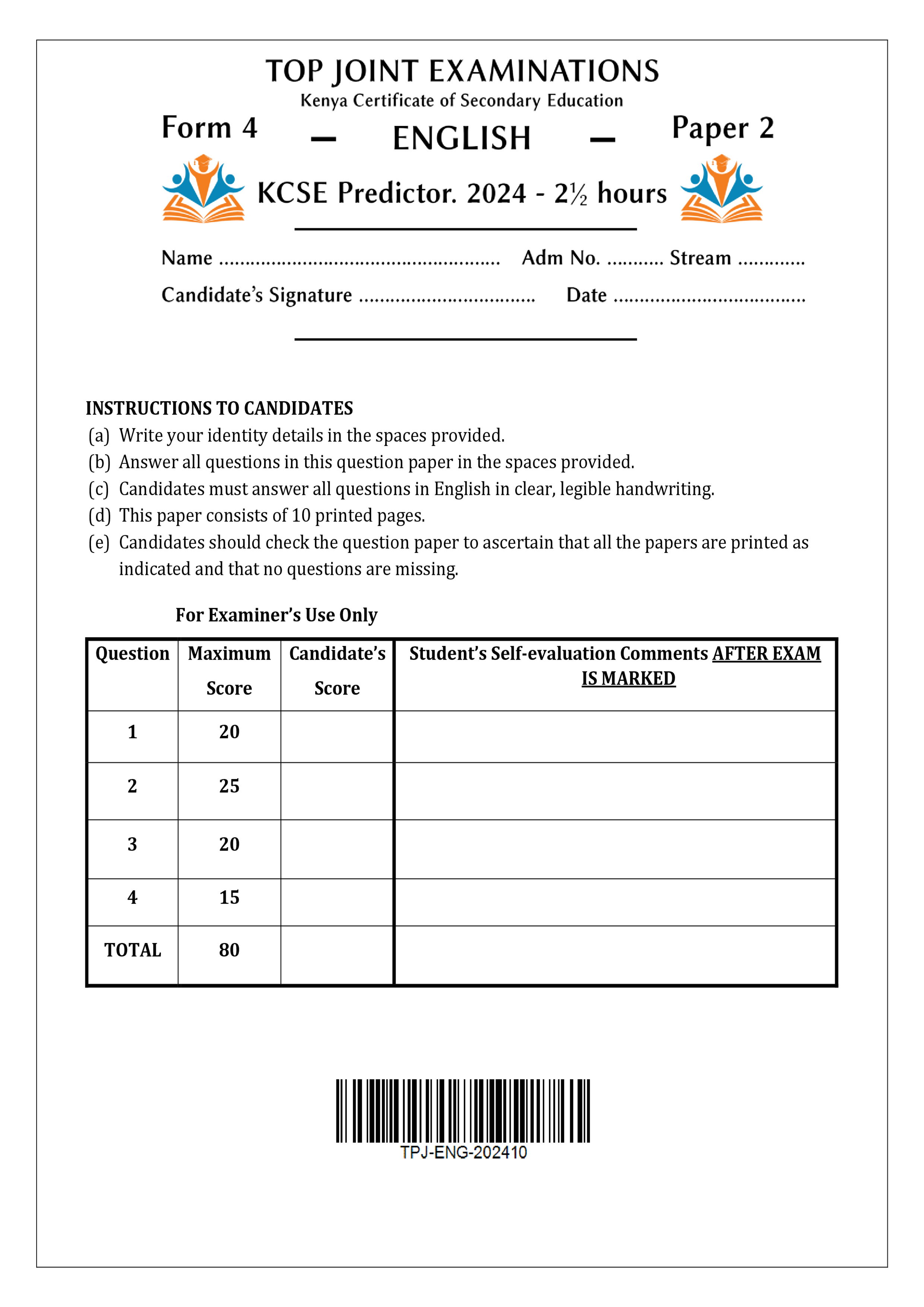ENGLISH FORM 4 PAPER 2 KCSE PREDICTOR 2024