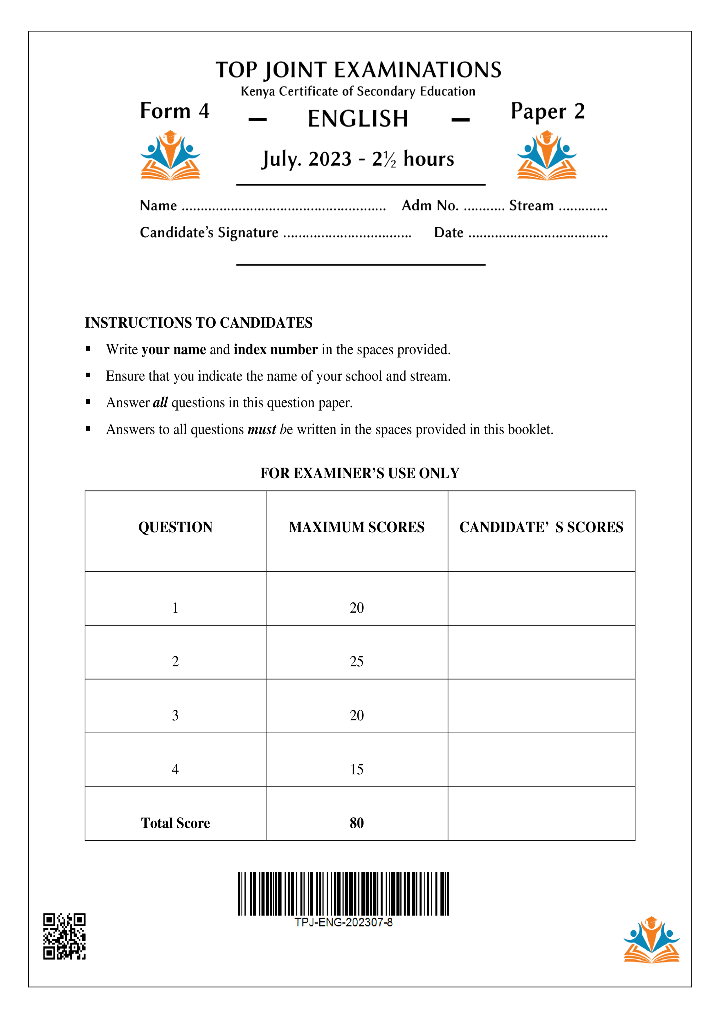 ENGLISH FORM 4 PAPER 2 KCSE MOCK 2023
