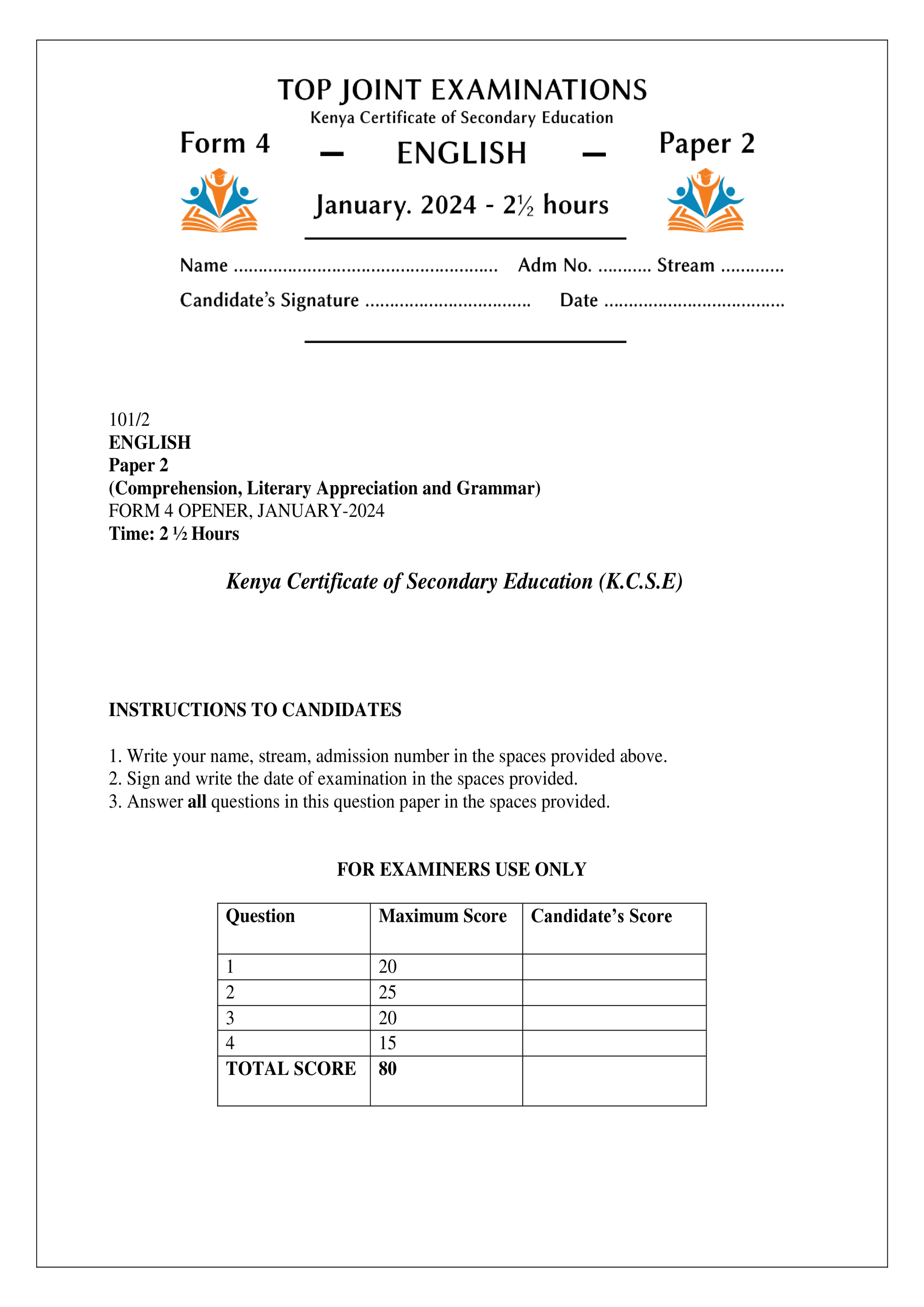 ENGLISH FORM 4 PAPER 2 OPENER TERM 1 2024
