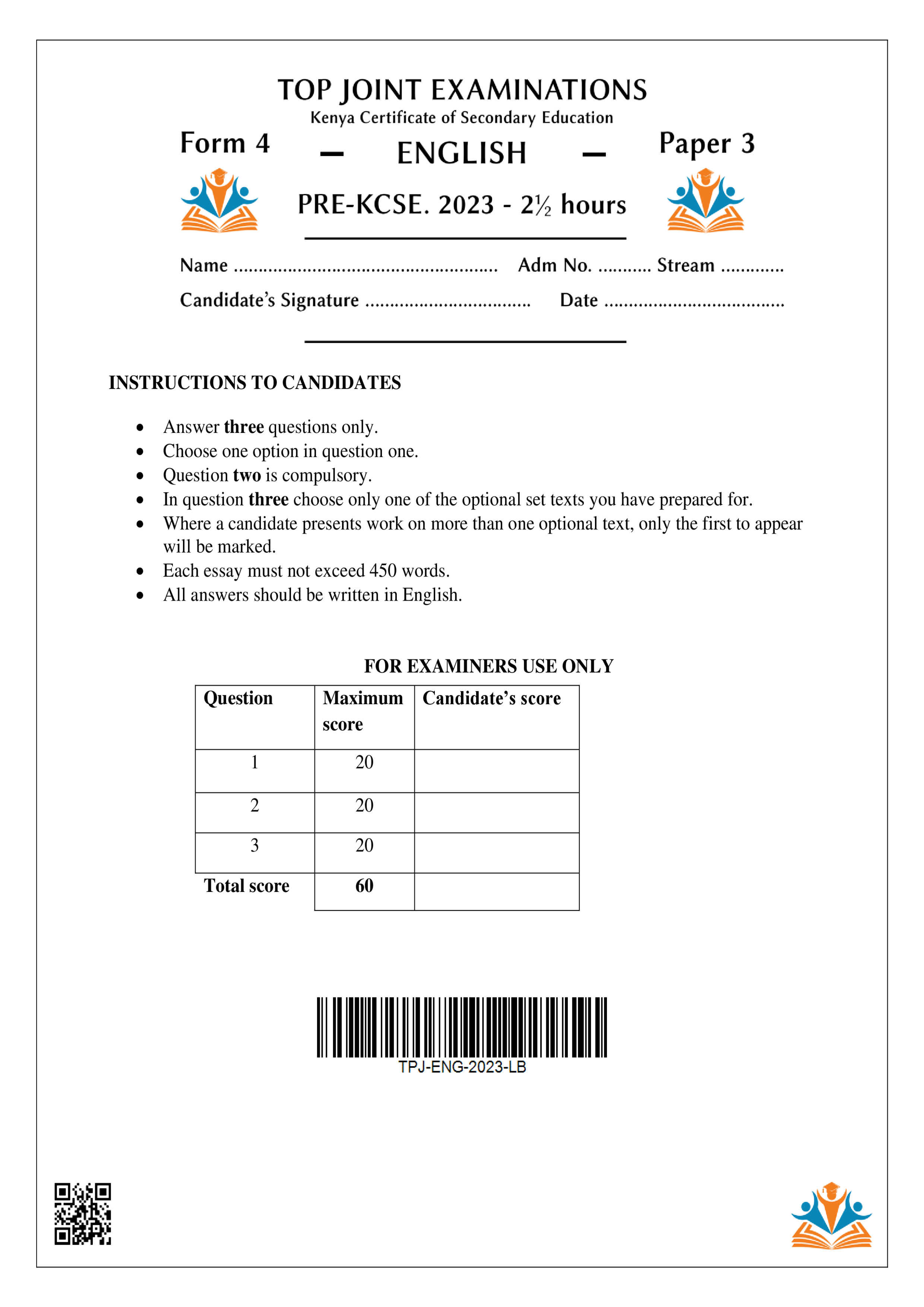 ENGLISH FORM 4 PAPER 3 PRE-KCSE 2023