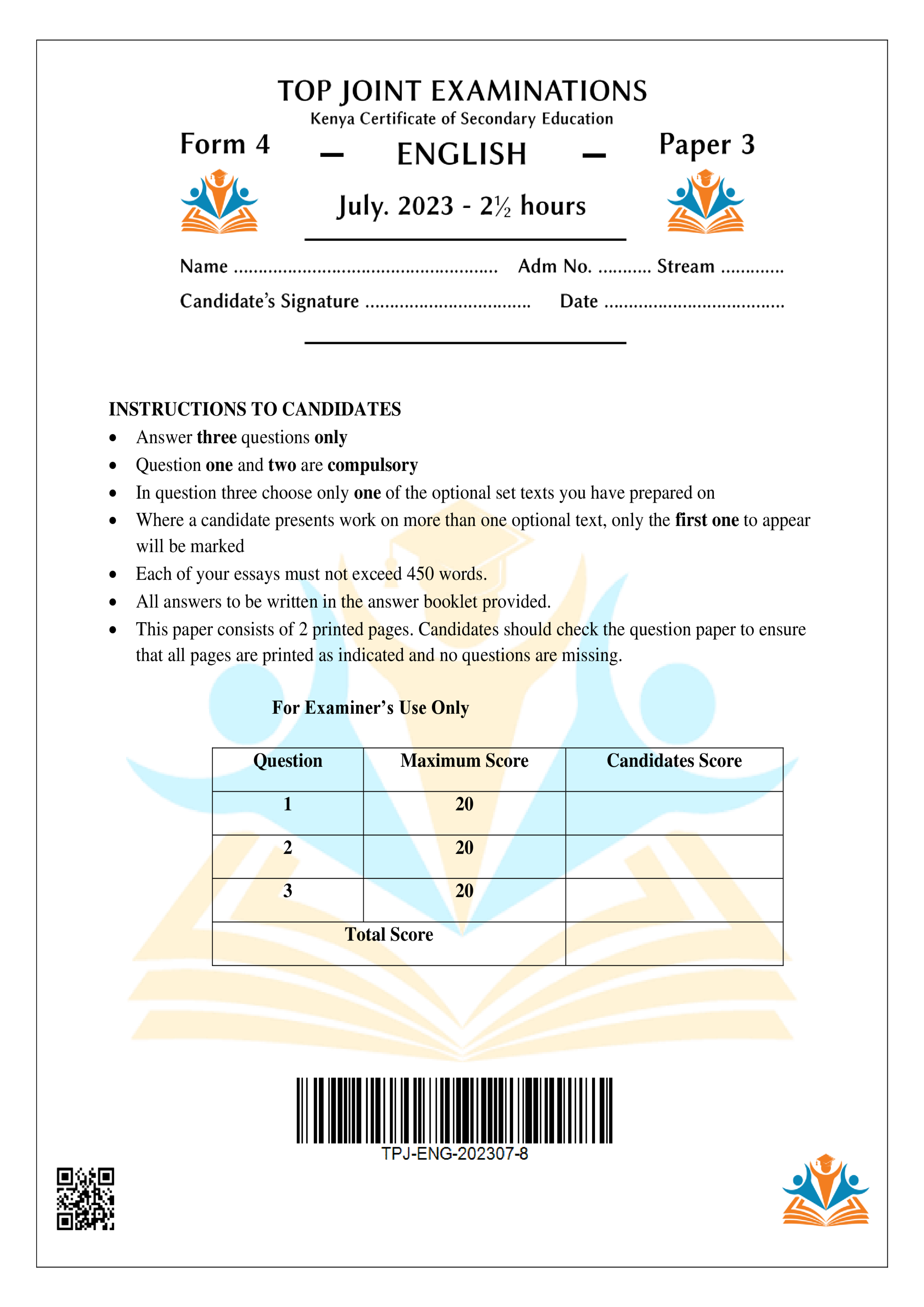 ENGLISH FORM 4 PAPER 3 KCSE MOCK 2023