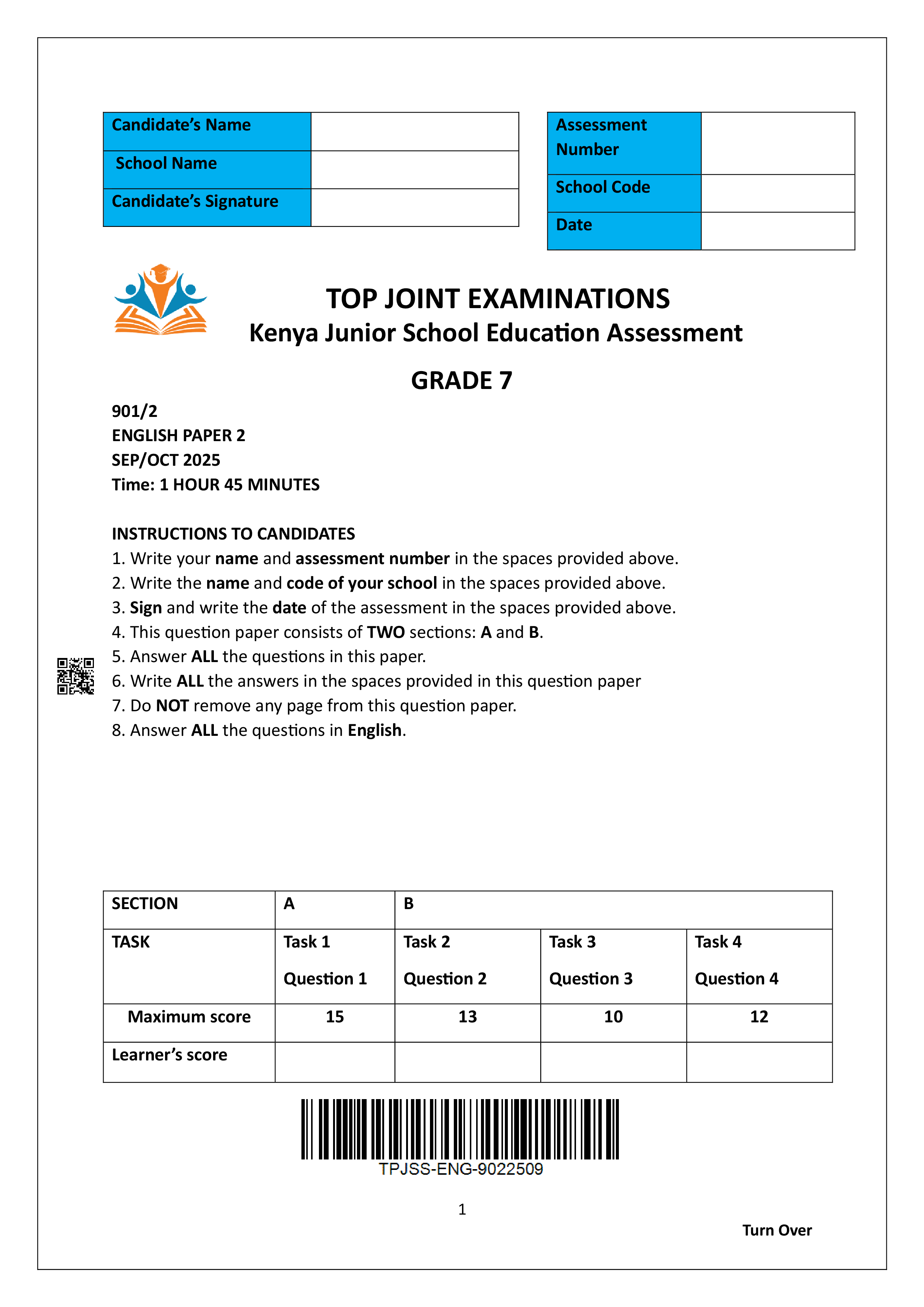 ENGLISH GRADE 7 OPENER/MID TERM 3 2025