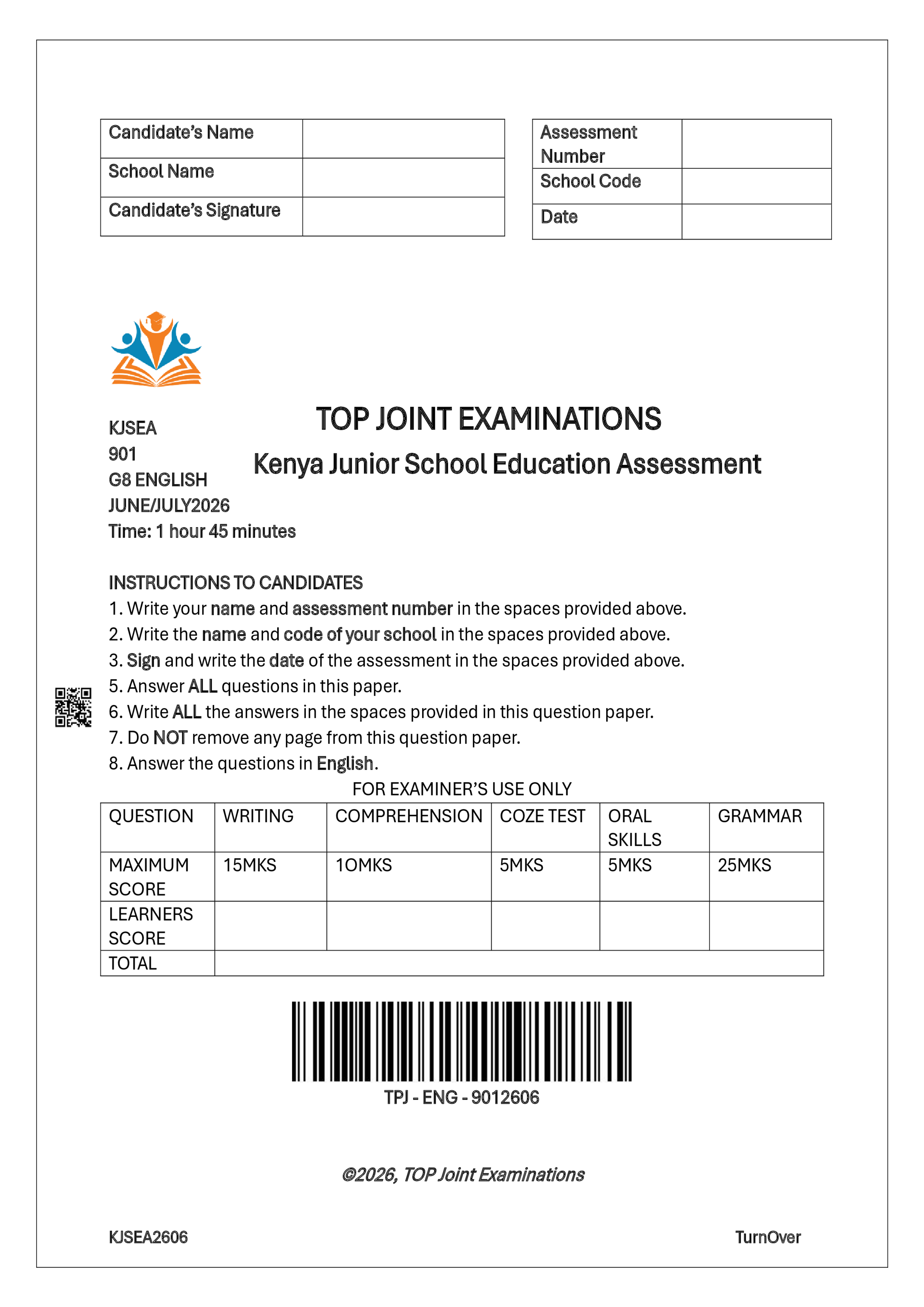 ENGLISH GRADE 8 TERM 2 2026