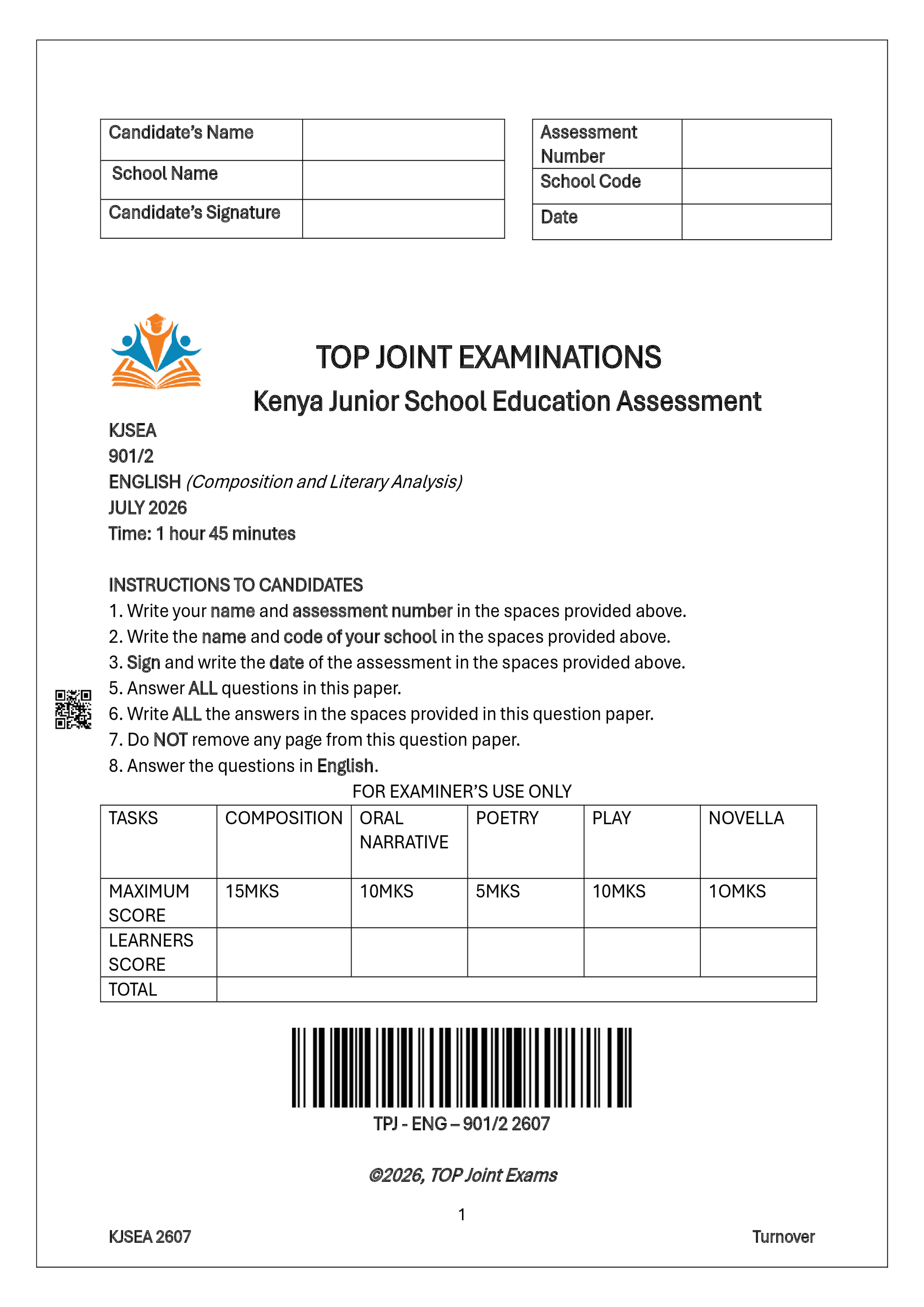 ENGLISH GRADE 9 END TERM 2