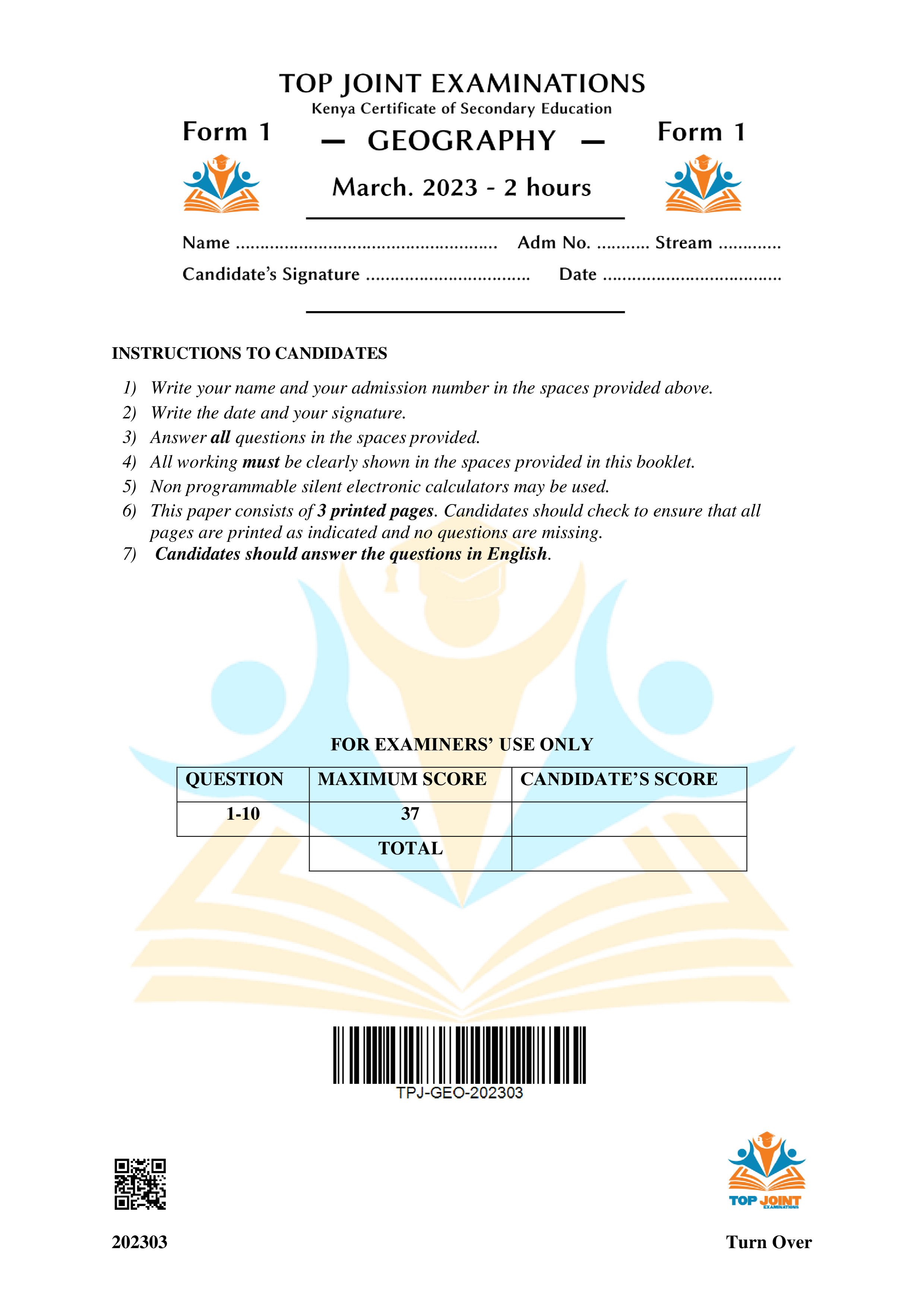 GEOGRAPHY FORM 1 MID TERM 1 2023