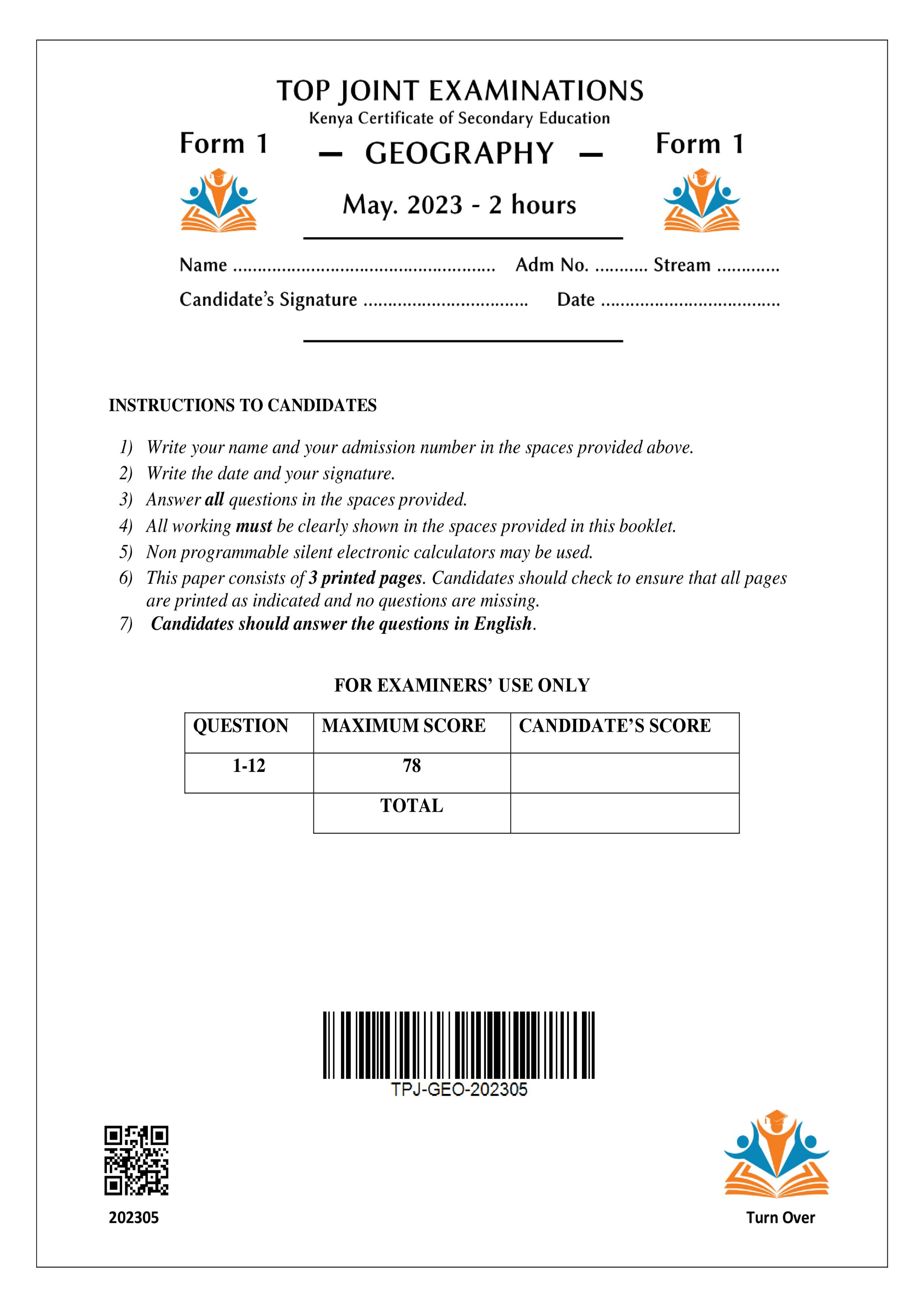 GEOGRAPHY FORM 1 OPENER TERM 2 2023