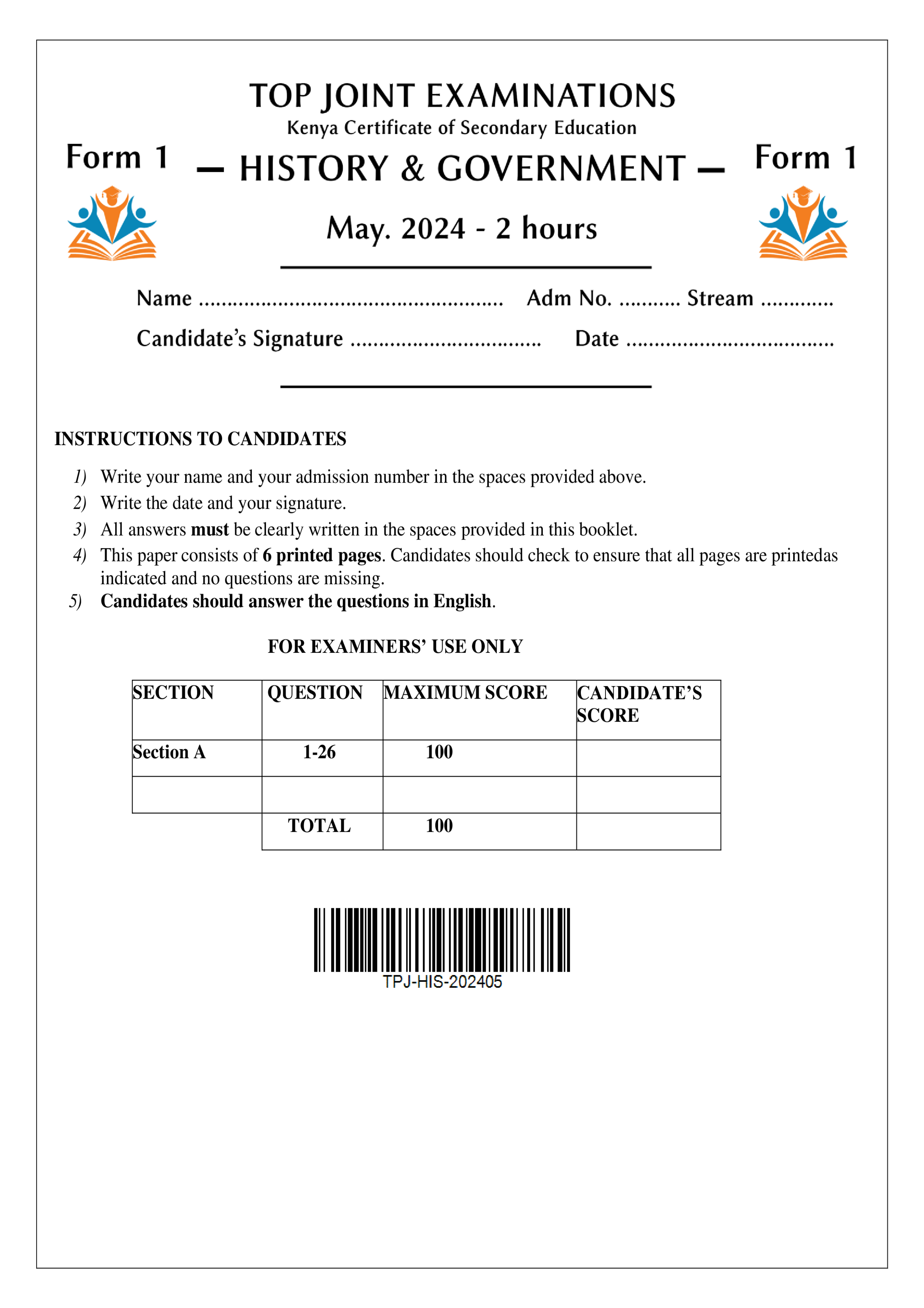 GEOGRAPHY FORM 1 OPENER TERM 2 2024