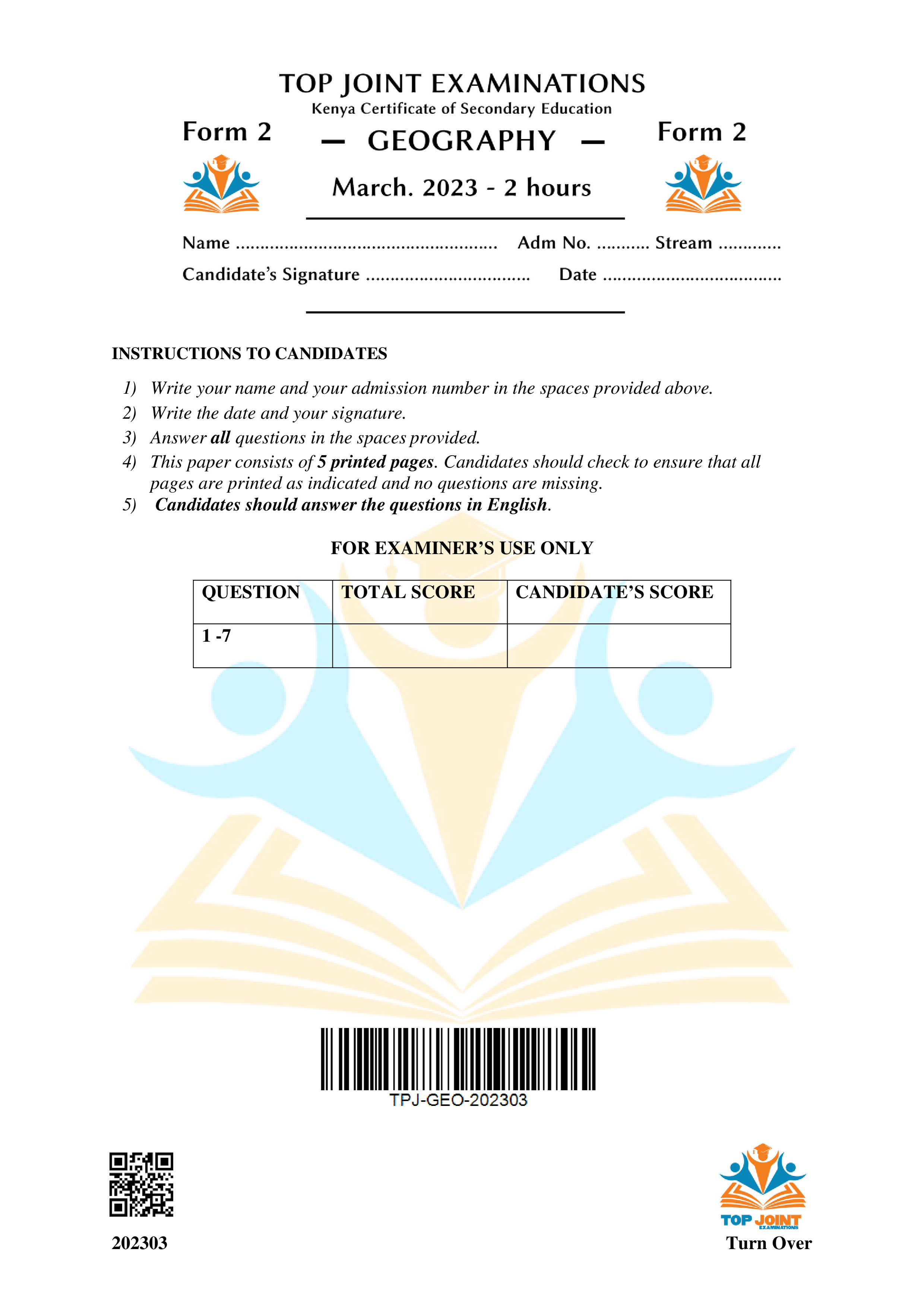 GEOGRAPHY FORM 2 MID TERM 1 2023
