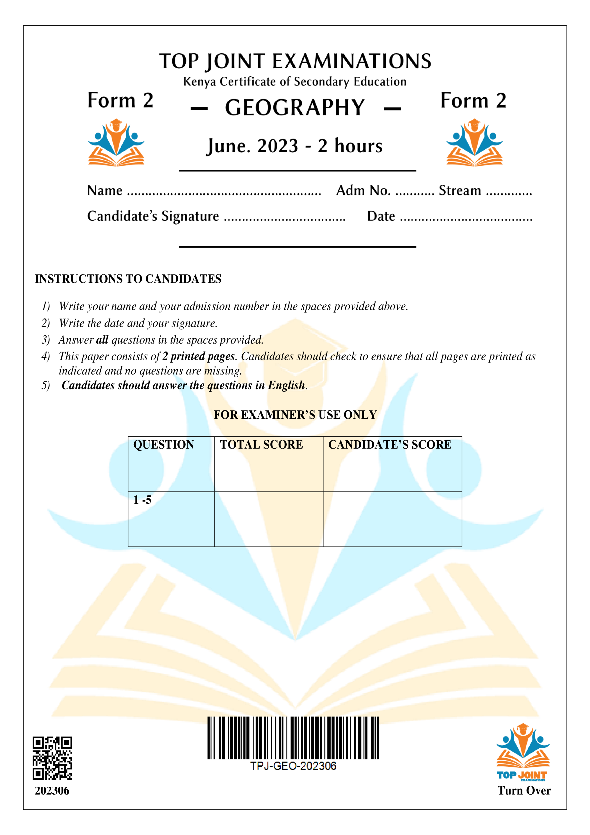 GEOGRAPHY FORM 2 MID TERM 2 2023