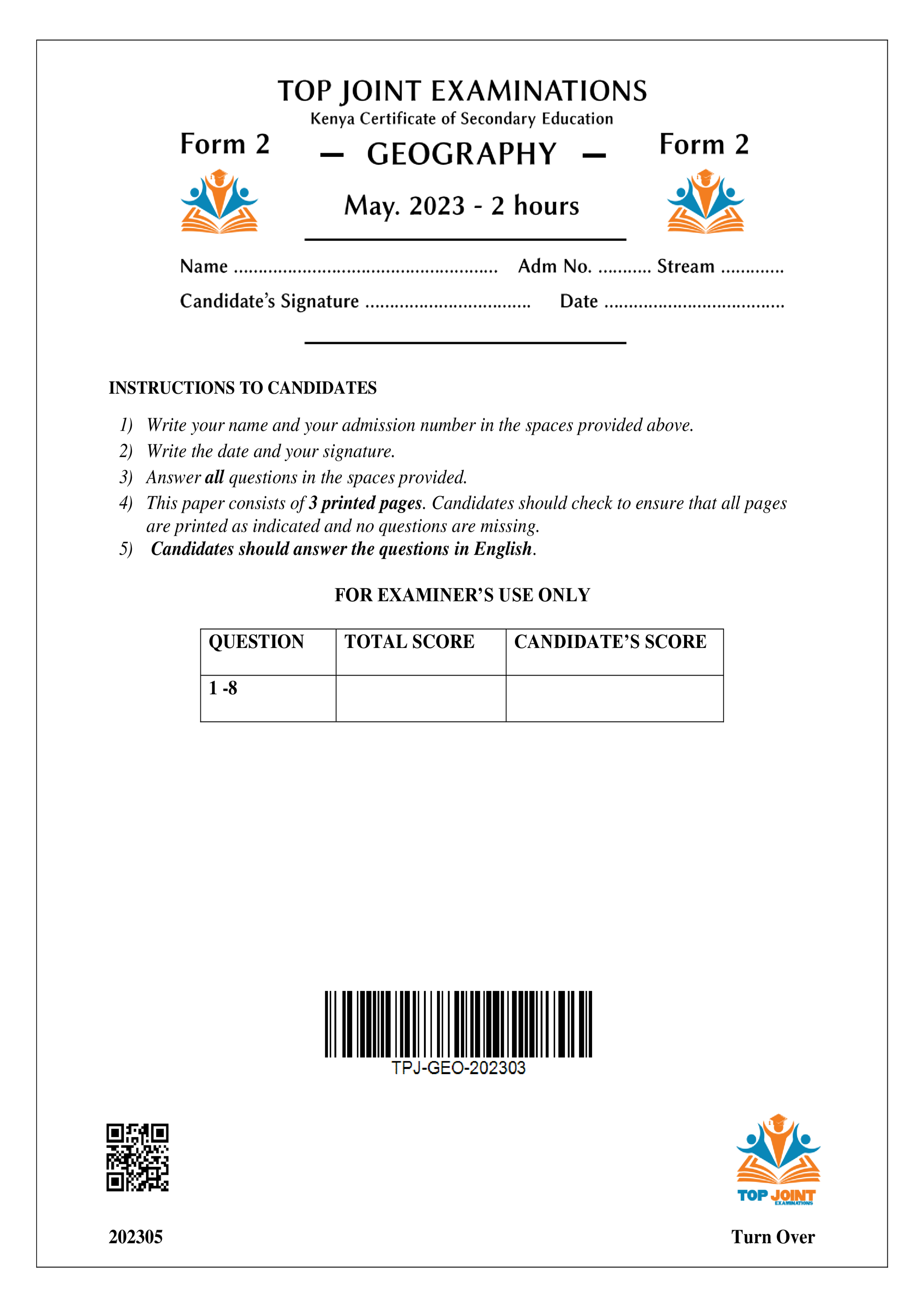 GEOGRAPHY FORM 2 OPENER TERM 2 2023