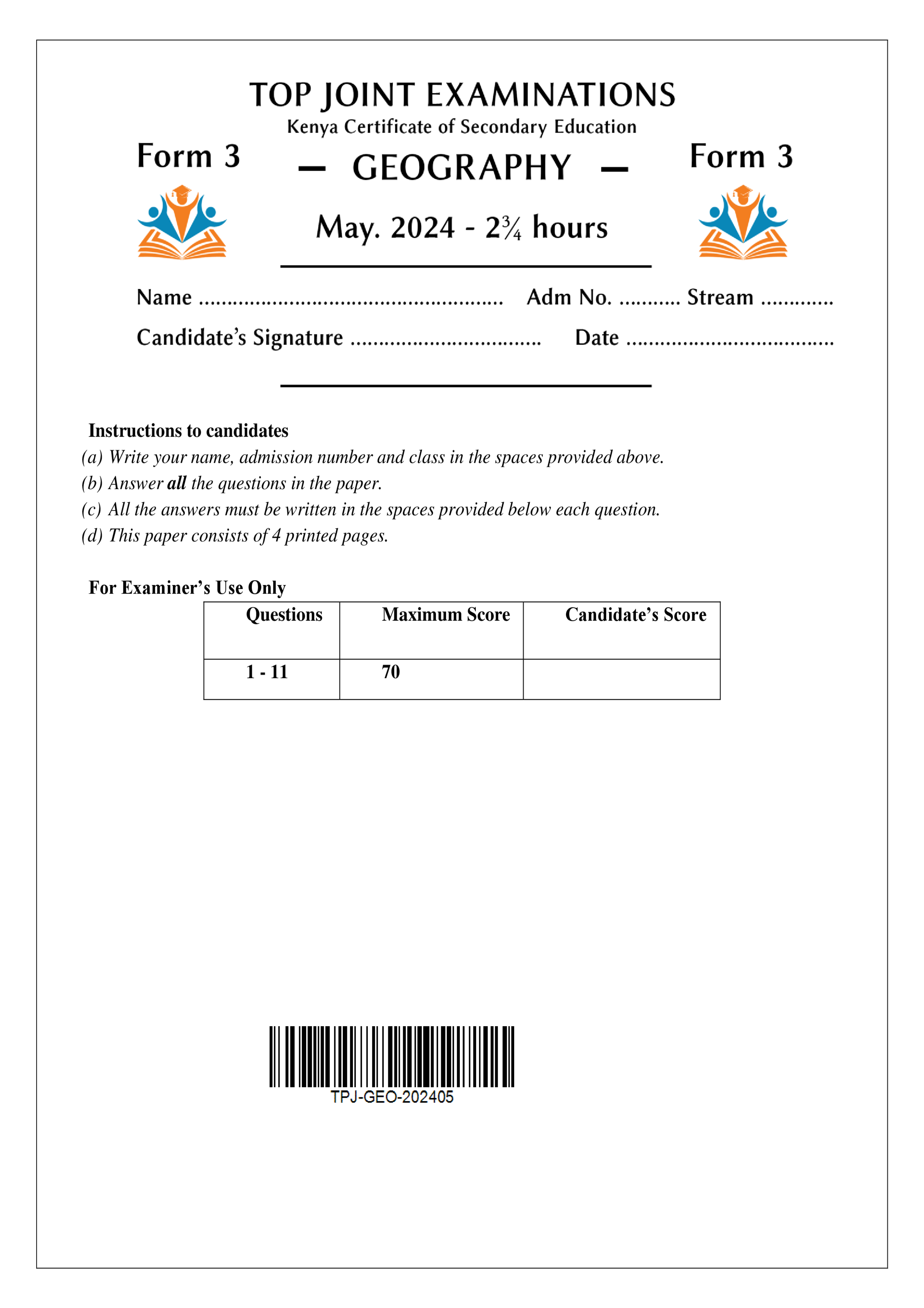 GEOGRAPHY FORM 3 OPENER TERM 2 2024