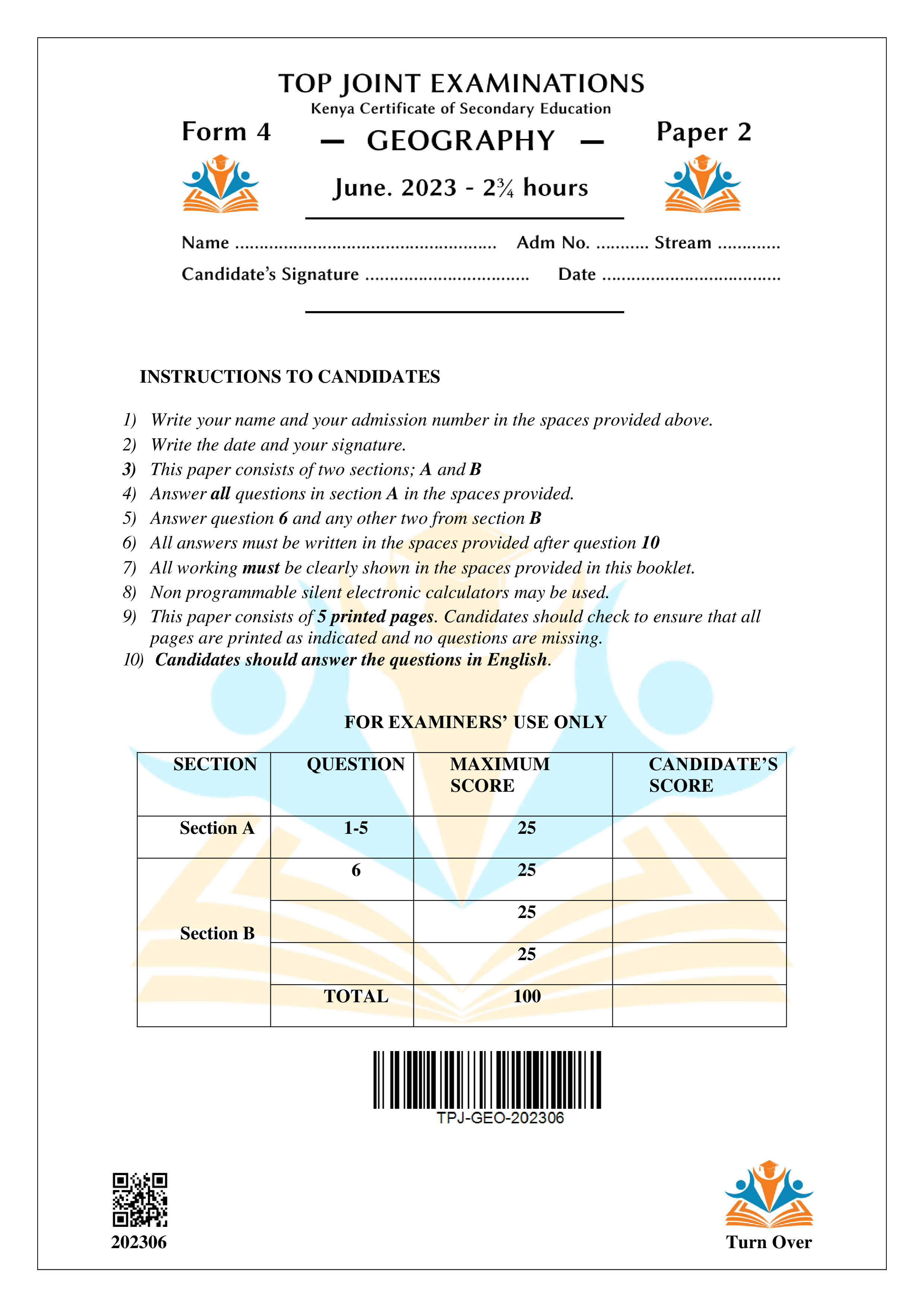 GEOGRAPHY FORM 4 PAPER 2 MID TERM 2 2023
