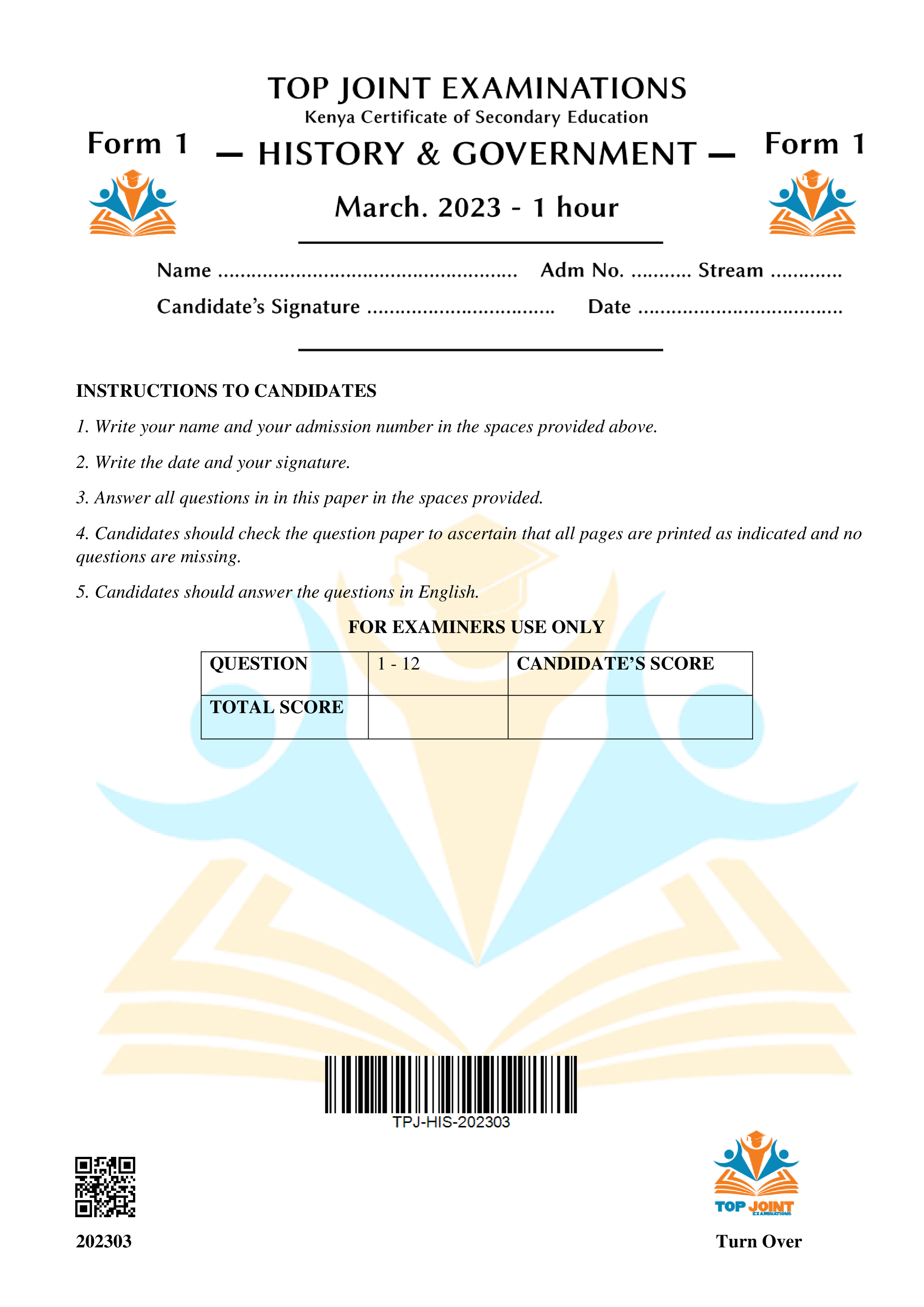 HISTORY & GOVERNMENT FORM 1 MID TERM 1 2023