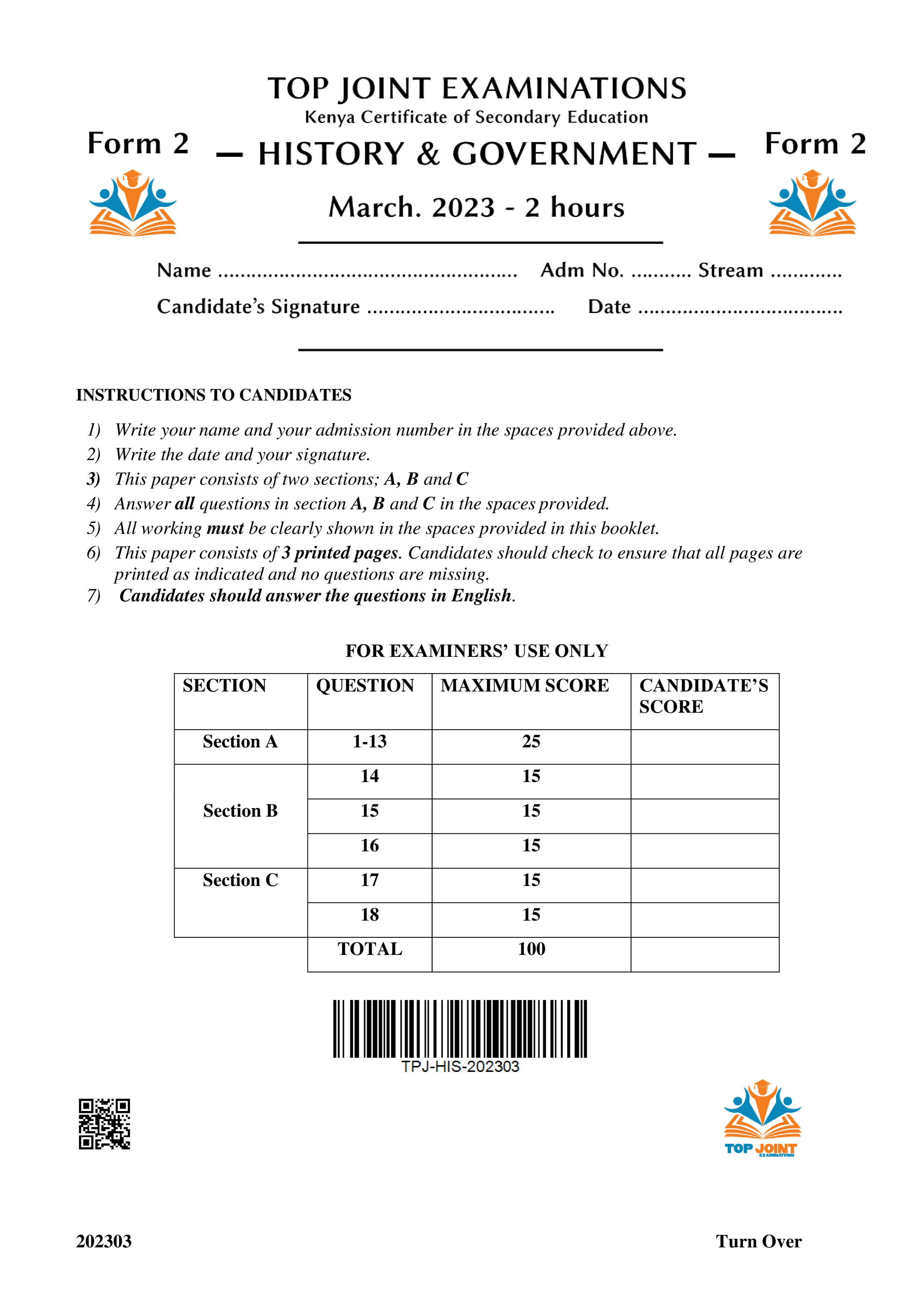 HISTORY & GOVERNMENT FORM 2 MID TERM 1 2023