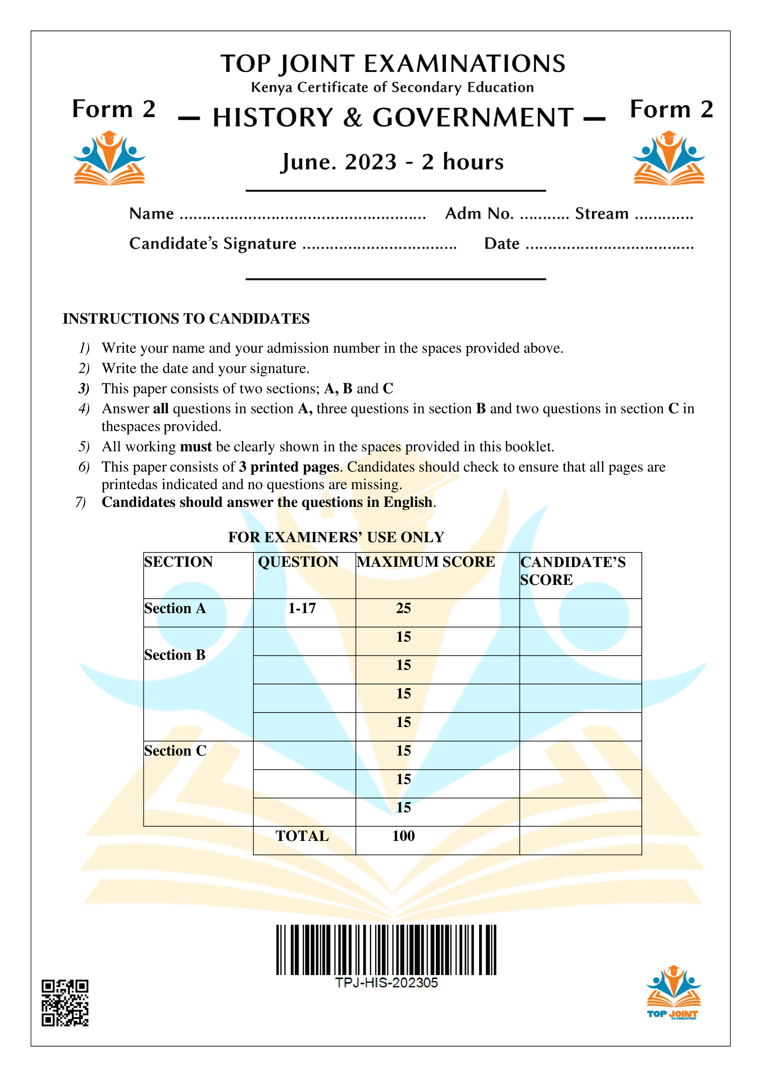 HISTORY & GOVERNMENT FORM 2 MID TERM 2 2023