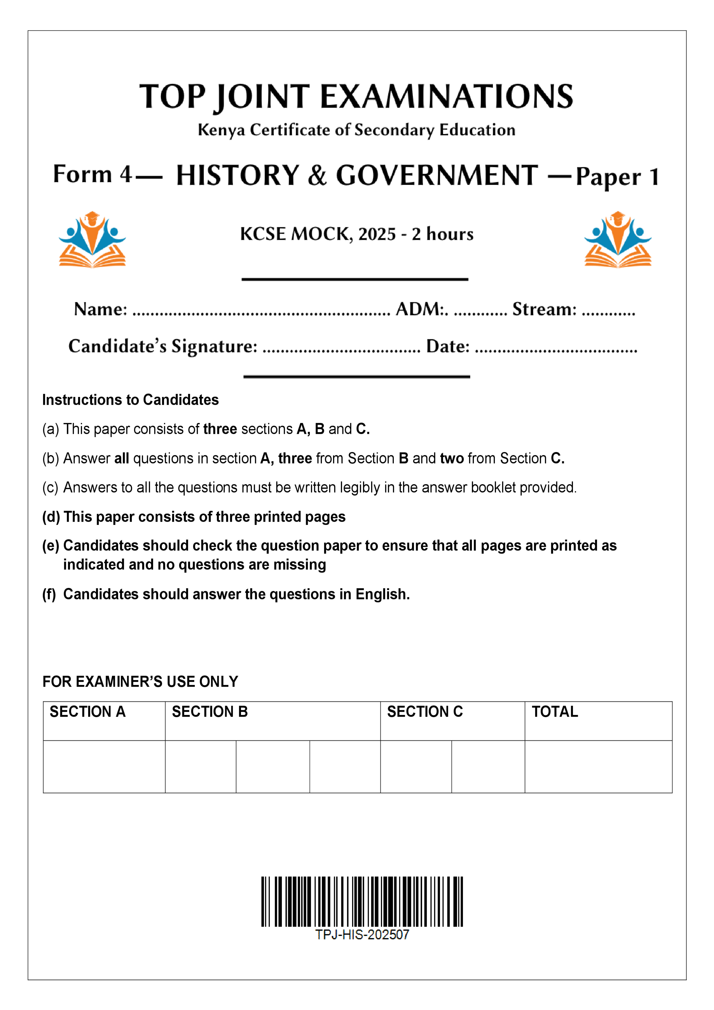 HISTORY FORM 4 PAPER 1 MOCK 2025