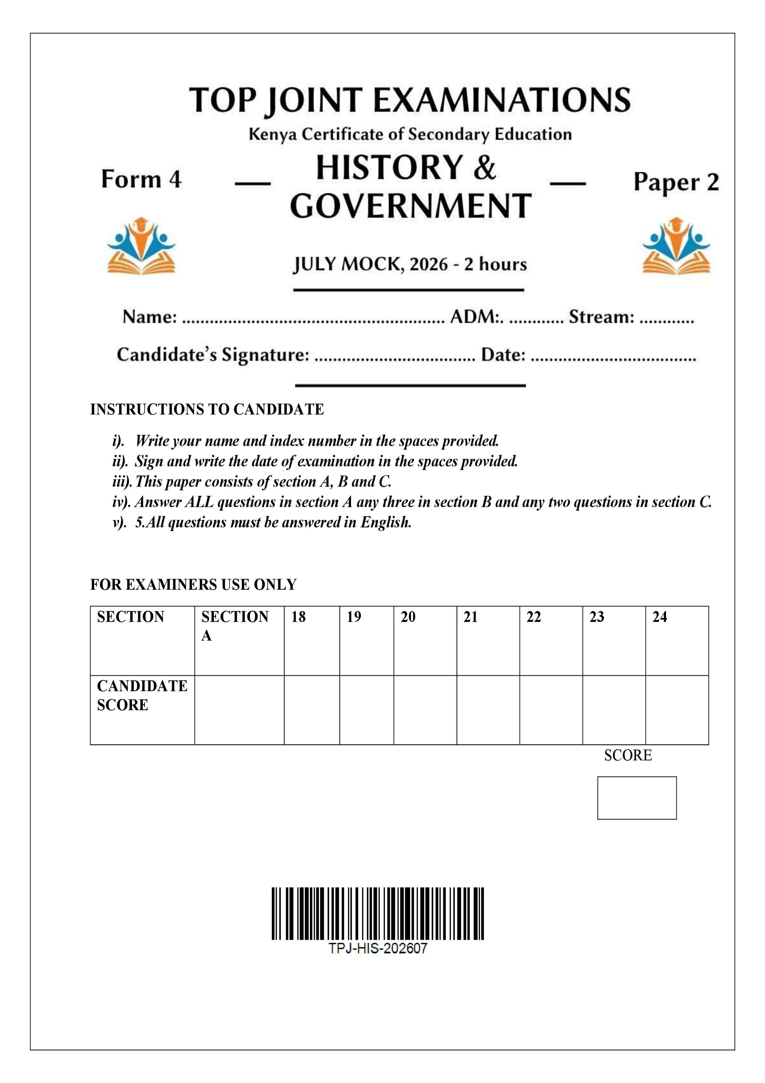 HISTORY FORM 4 PAPER 2 END TERM 2 2026