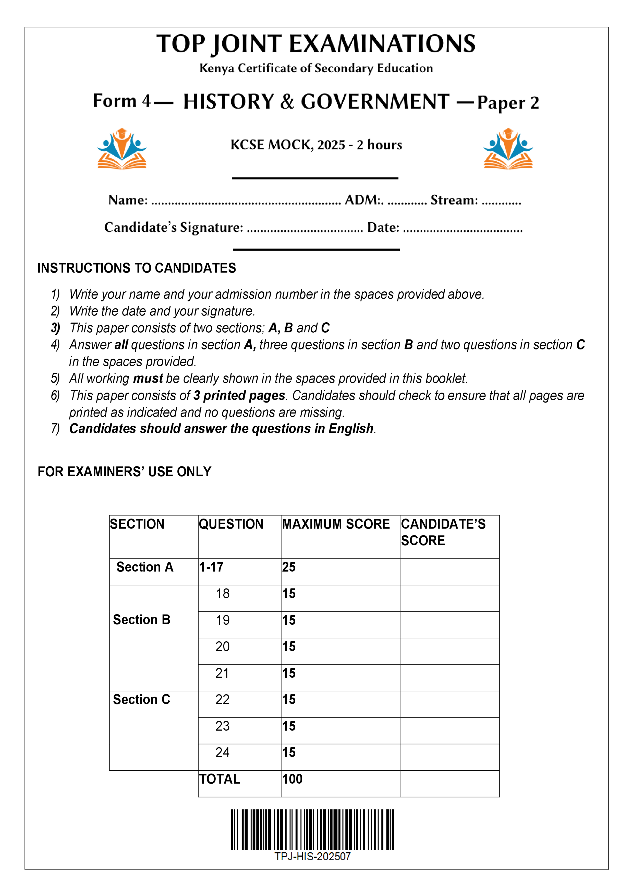 HISTORY FORM 4 PAPER 2 MOCK 2025