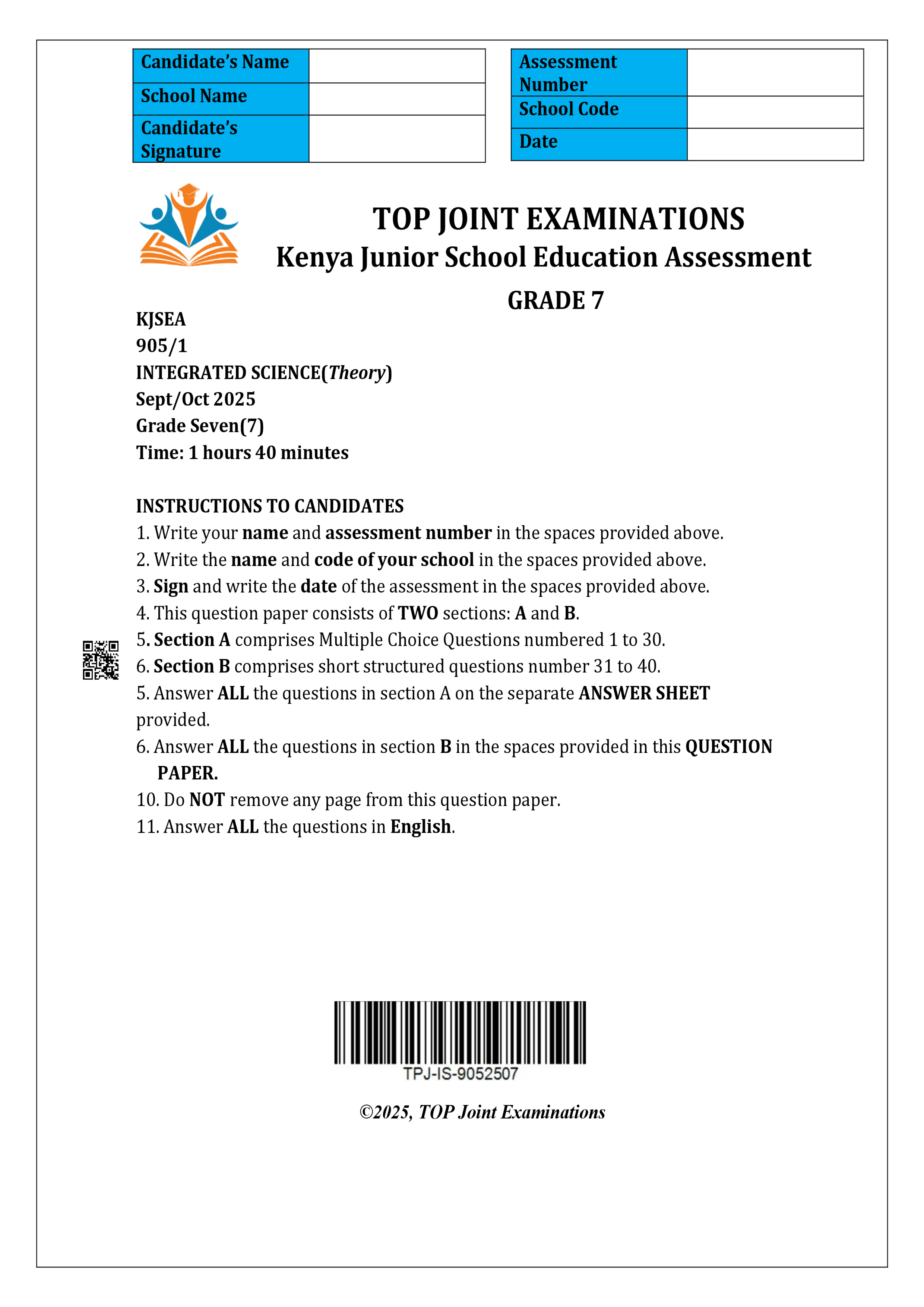 INTEGRATED SCIENCE GRADE 7 MID TERM 3 2025
