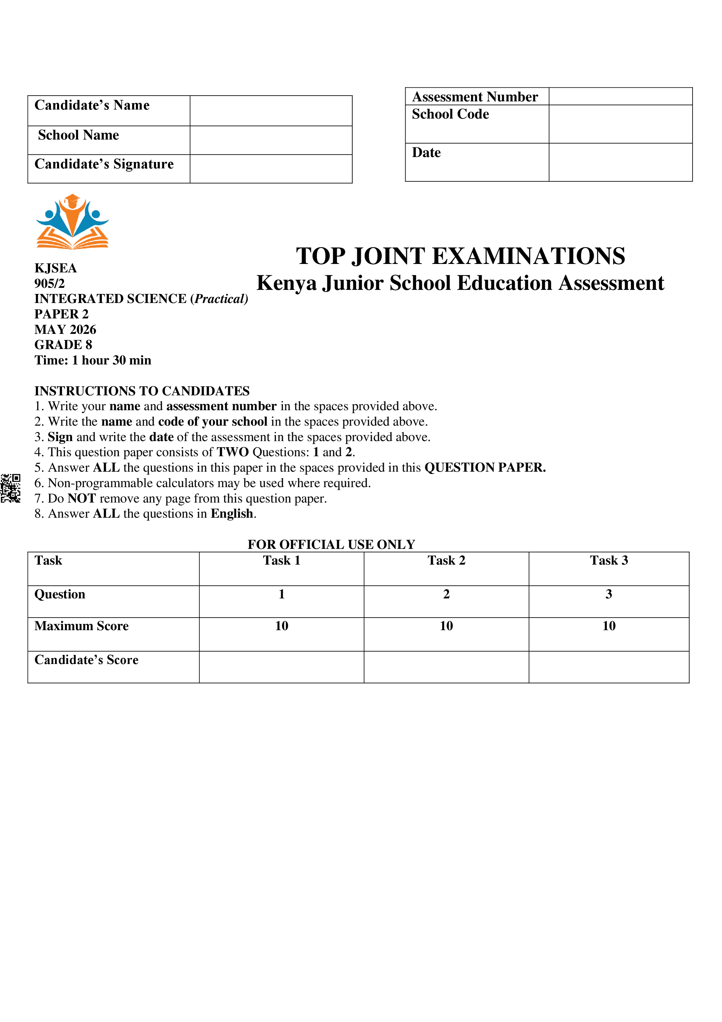 INTEGRATED SCIENCE GRADE 8 OPENER TERM 2 2026
