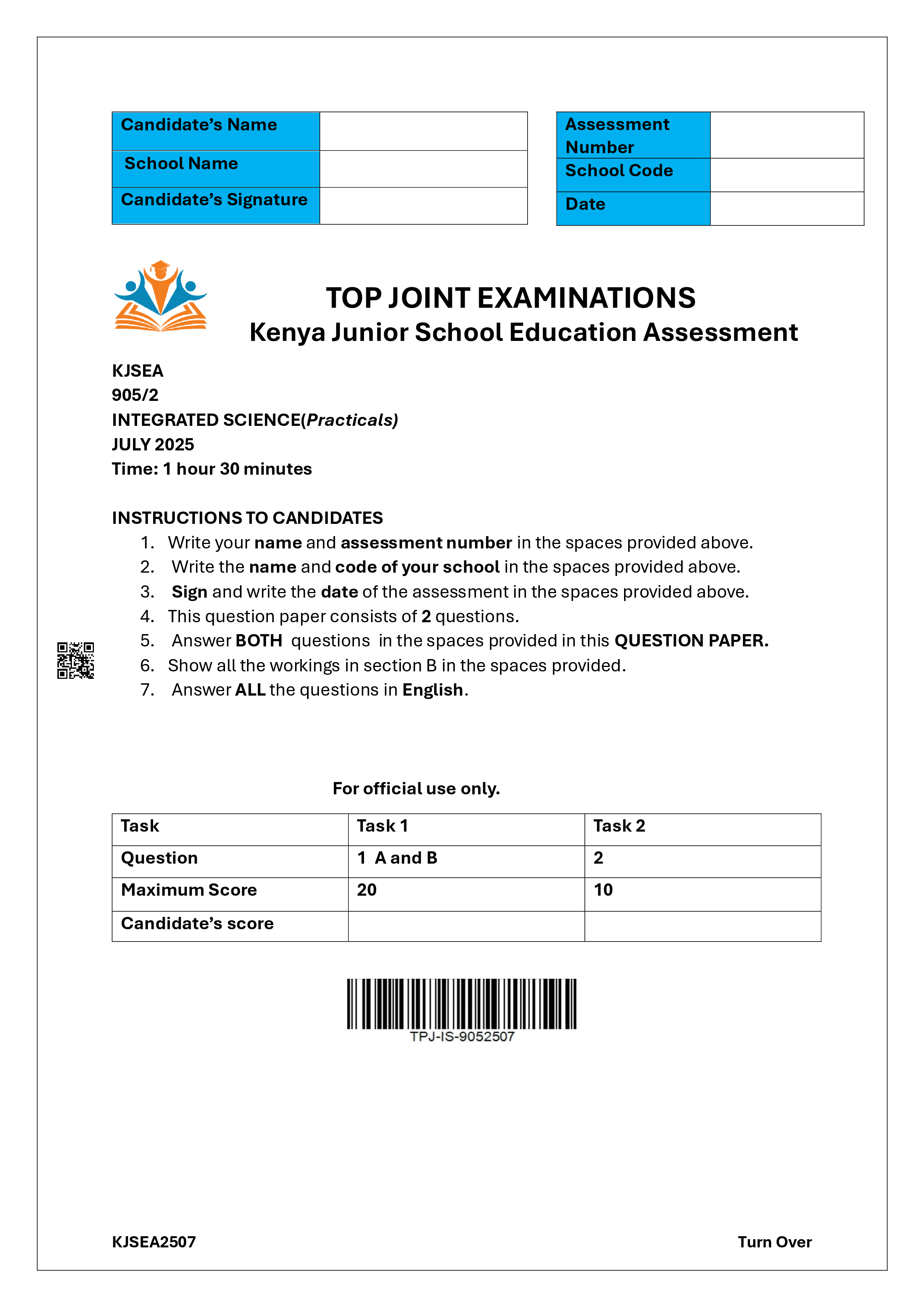INTEGRATED SCIENCE GRADE 9 PAPER 2 END TERM 2 2025