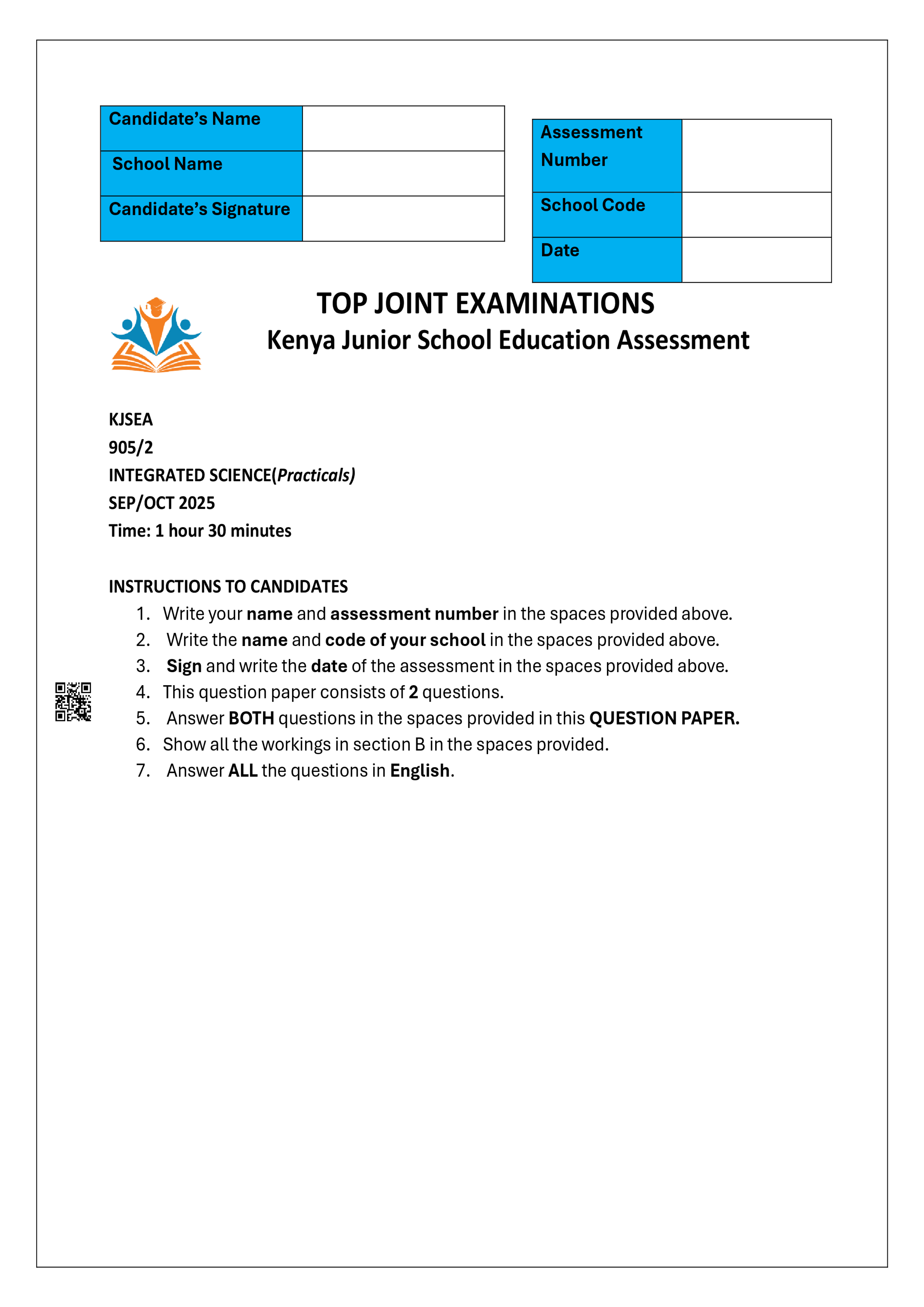 INTEGRATED SCIENCE GRADE 9 PAPER 2 MID TERM 3 2025