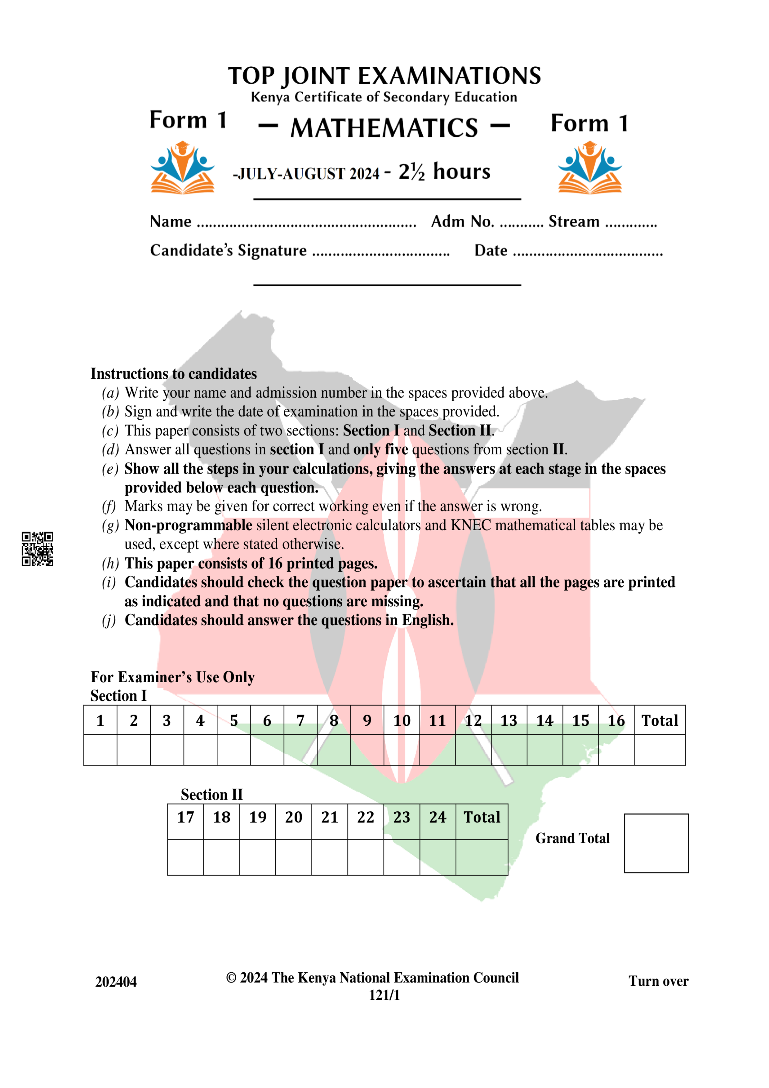 MATHEMATICS FORM 1 END TERM 2 2024