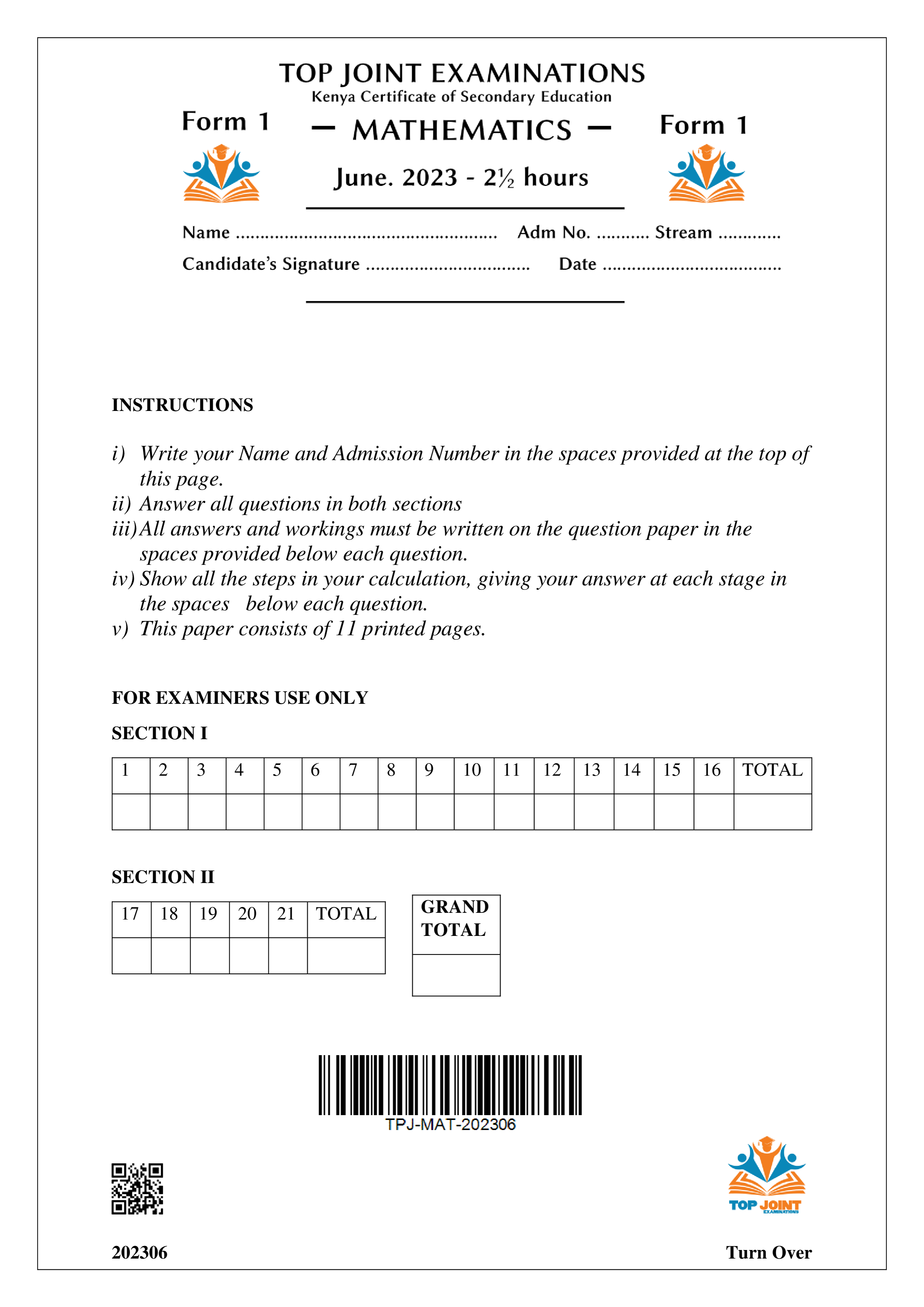 MATHEMATICS FORM 1 MID TERM 2 2023