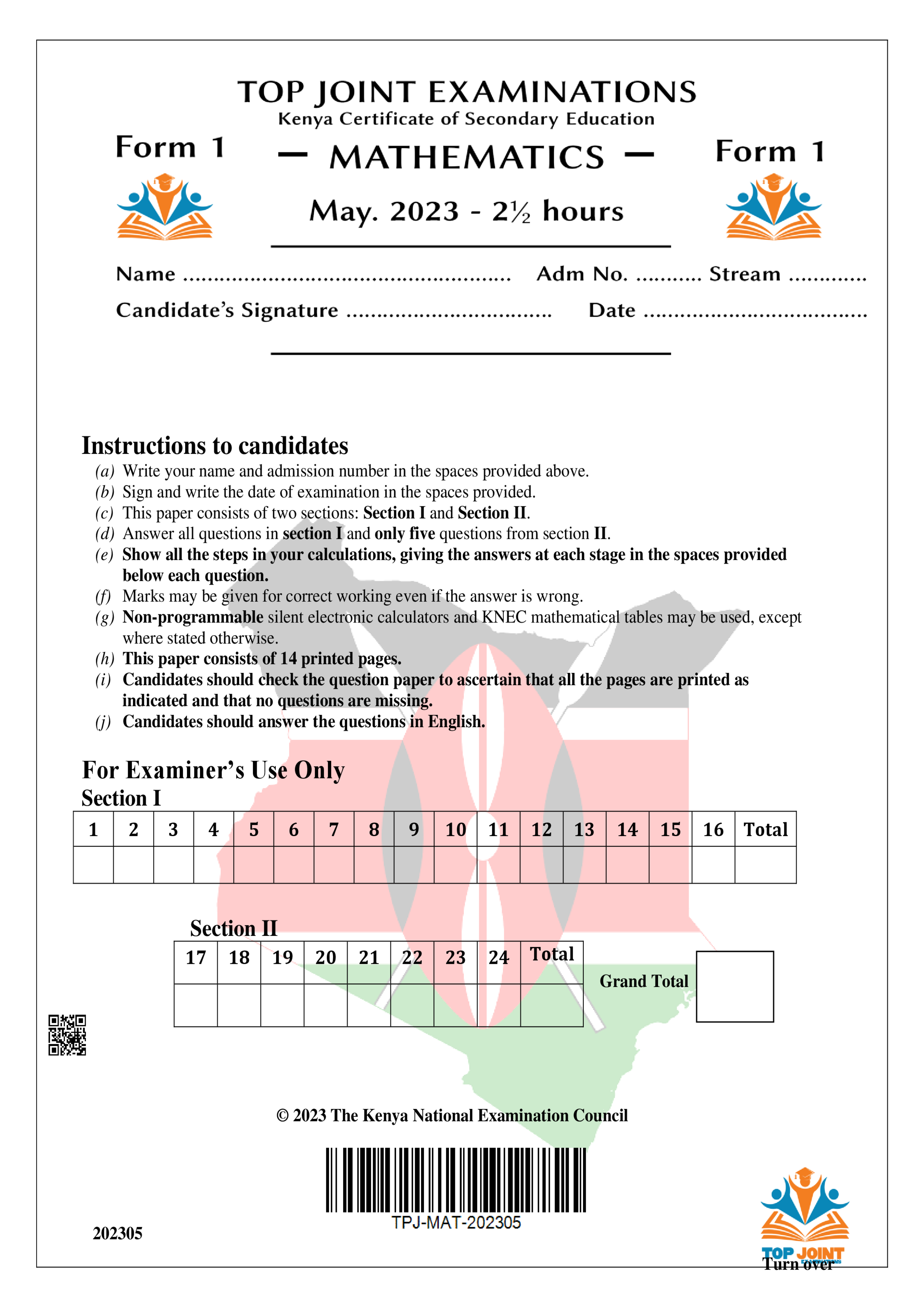 MATHEMATICS FORM 1 OPENER TERM 2 2023
