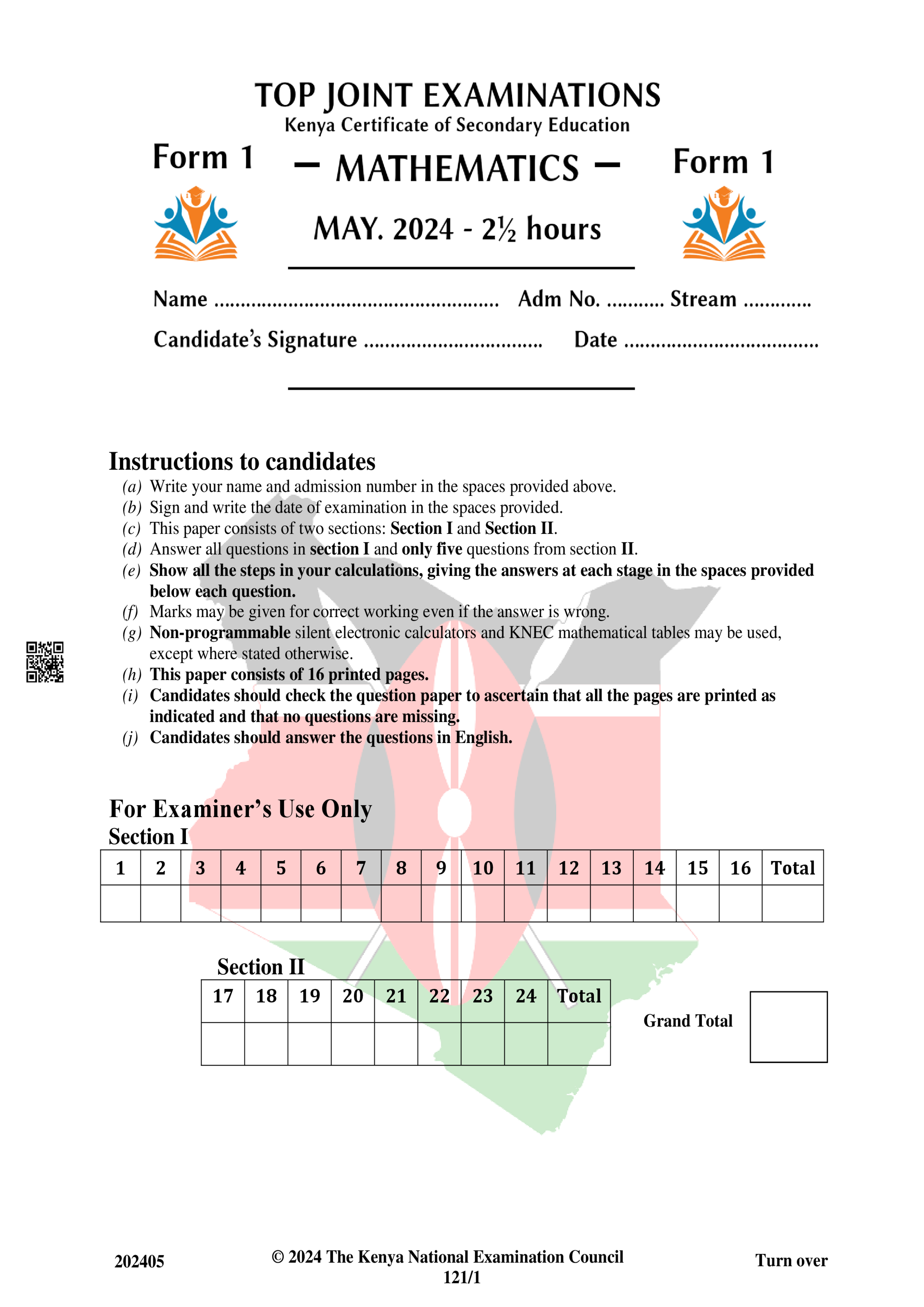 MATHEMATICS FORM 1 OPENER TERM 2 2024
