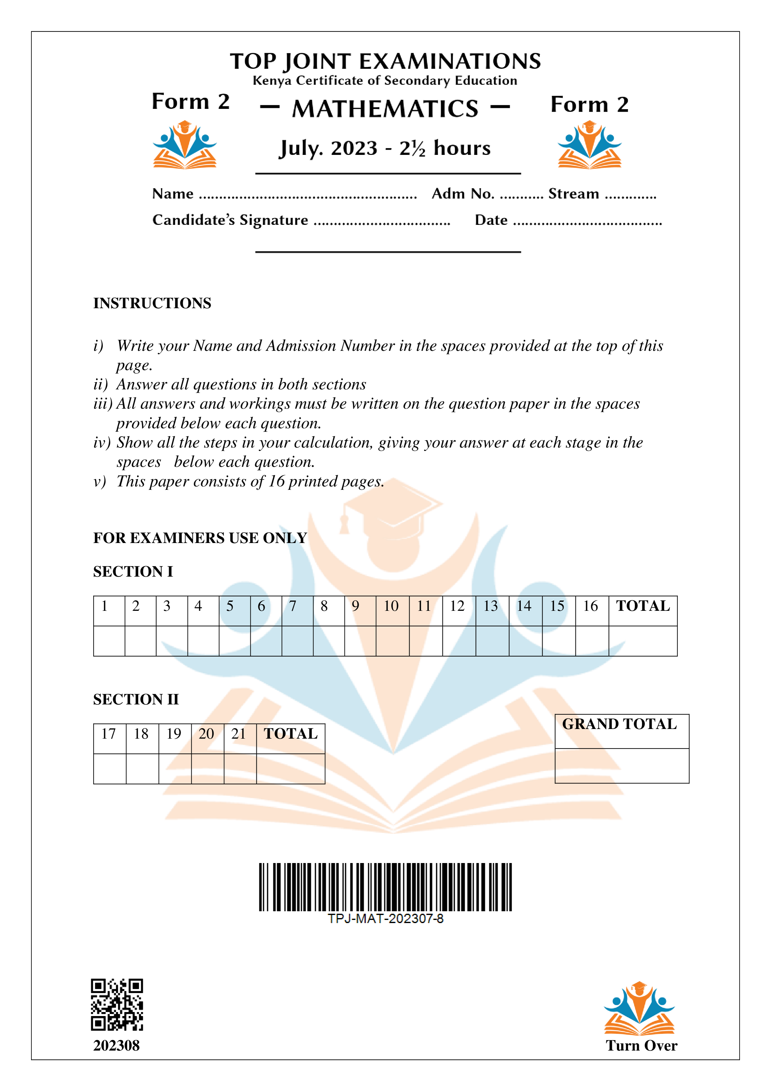 MATHEMATICS FORM 2 END TERM 2 2023