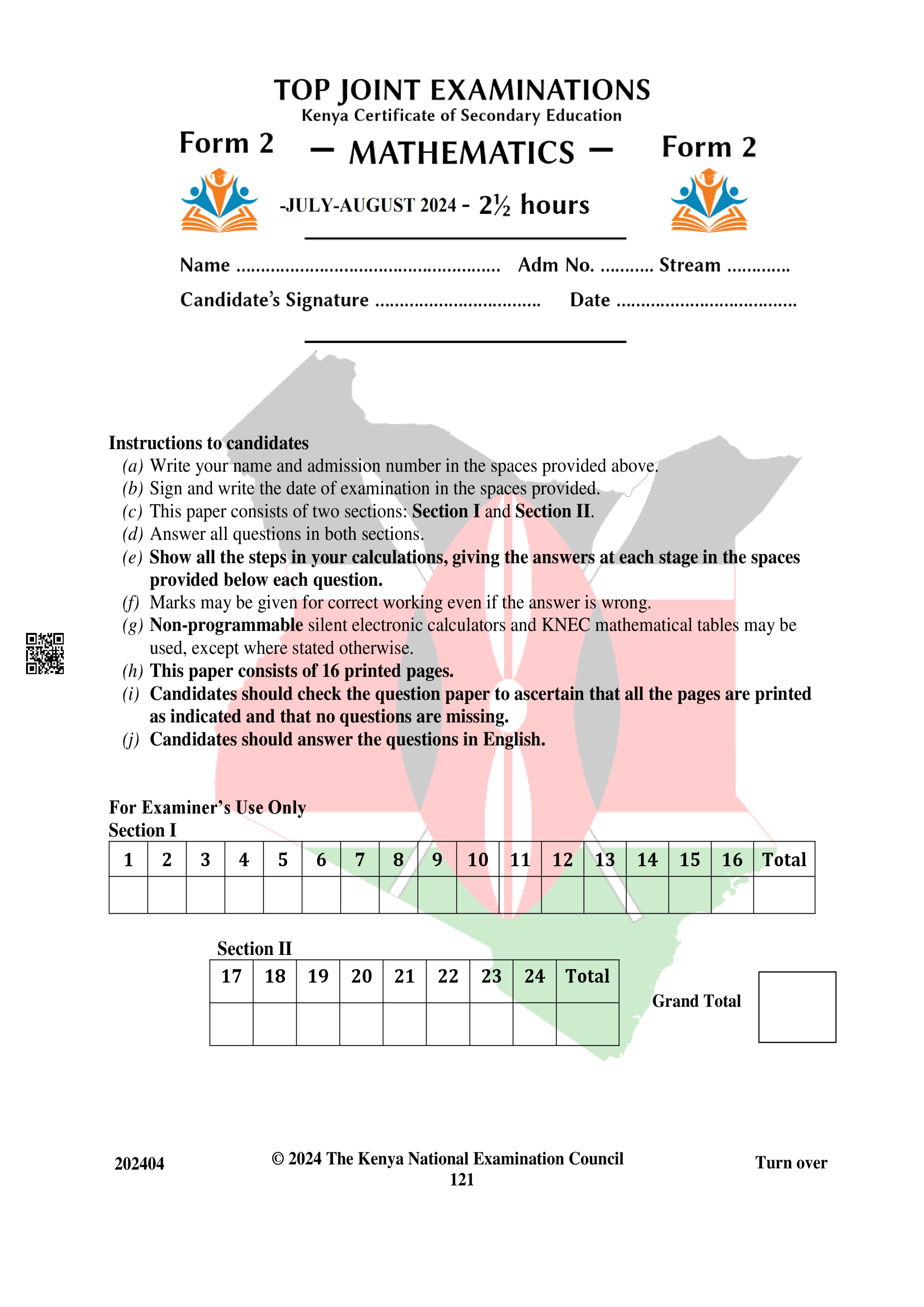 MATHEMATICS FORM 2 END TERM 2 2024