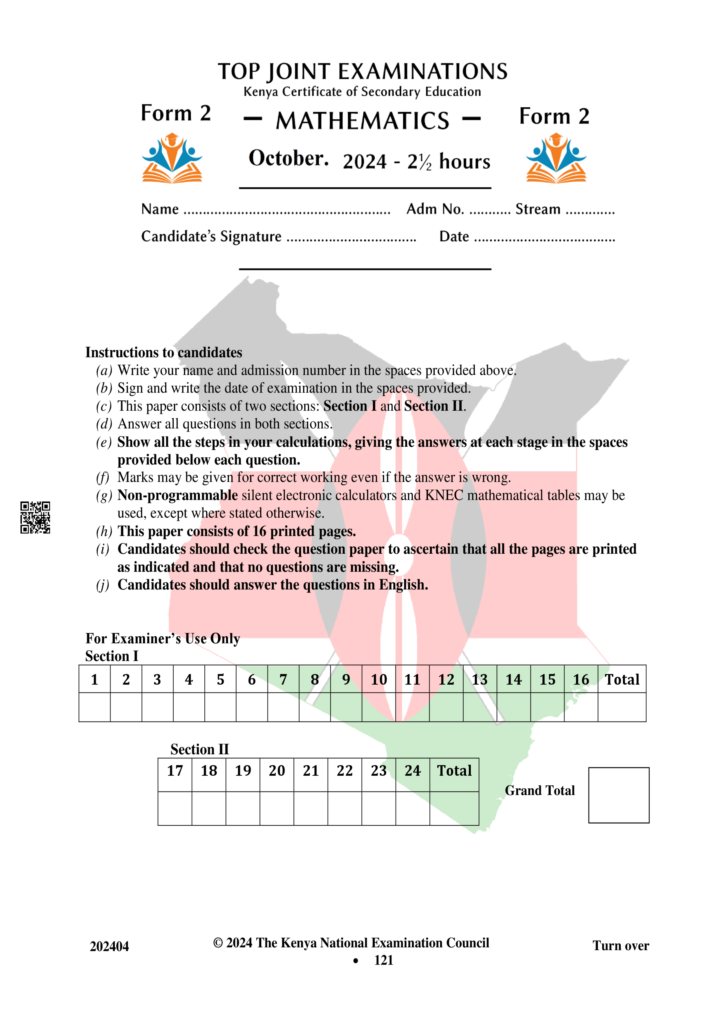 MATHEMATICS FORM 2 END TERM 3 2024